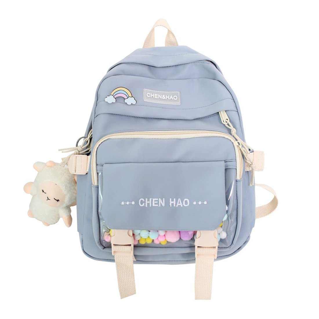 Cute Kawaii Mini Backpack with Pendant - 12.6 Inch Aesthetic Japanese Style Pastel Blue Bag for School, Travel & Cosplay | Perfect for Anime Lovers & Fashion Accessories