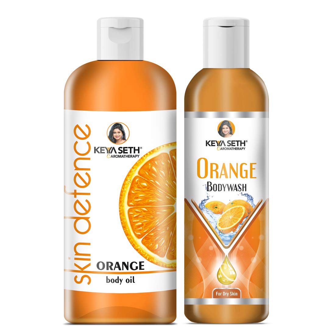 Keya Seth Aromatherapy Complete Bath Care Combo - Orange Body Wash 200ml & Skin Defense Body Oil 400ml for Relaxation & Moisturizing | Perfect for Spa Day & Self-Care Routine
