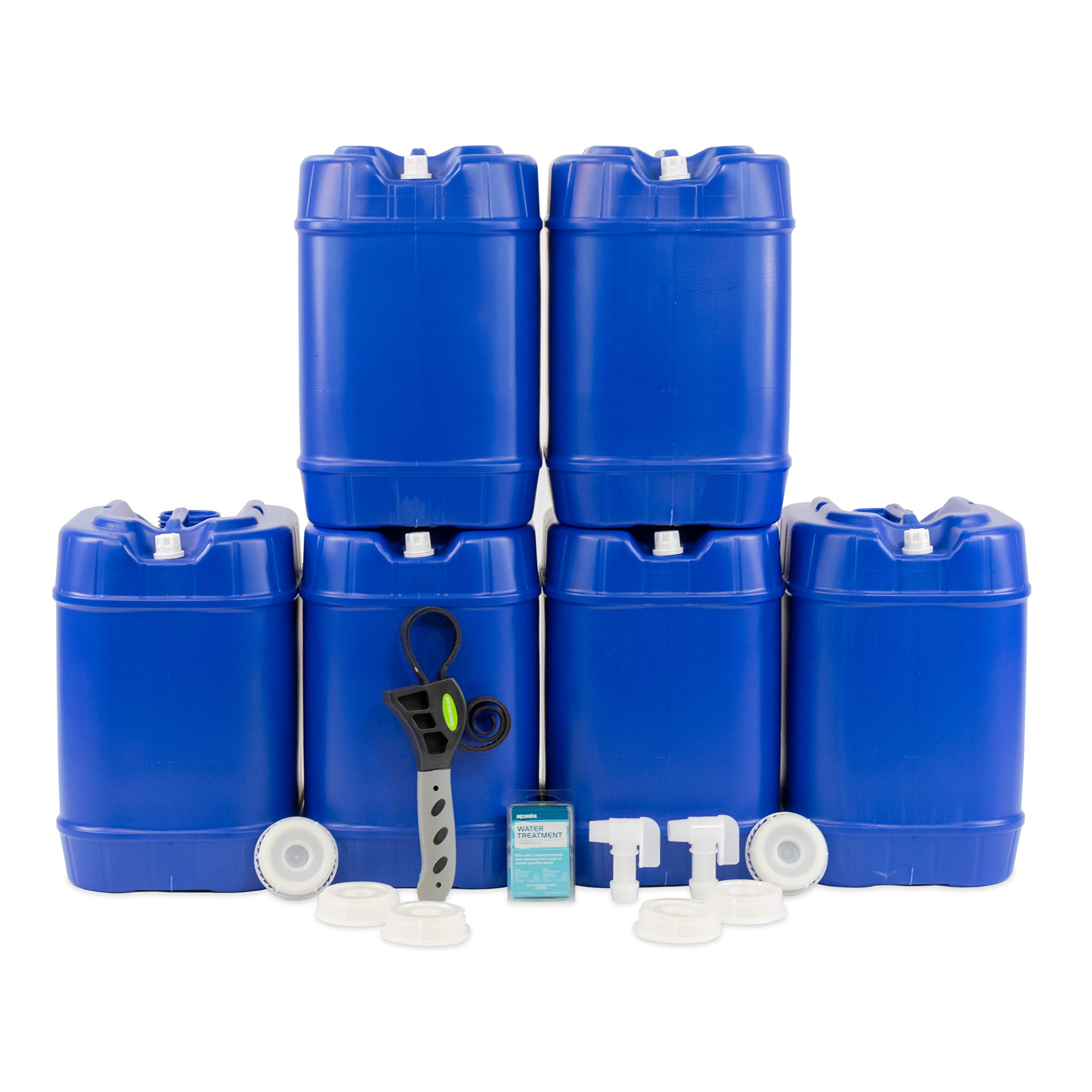 5 Gallon Emergency Water Storage Tank - BPA-Free Food Grade Portable Stackable Water Container for Camping, Survival, Hurricane Preparedness (6 Pack - 30 Gallons Total)