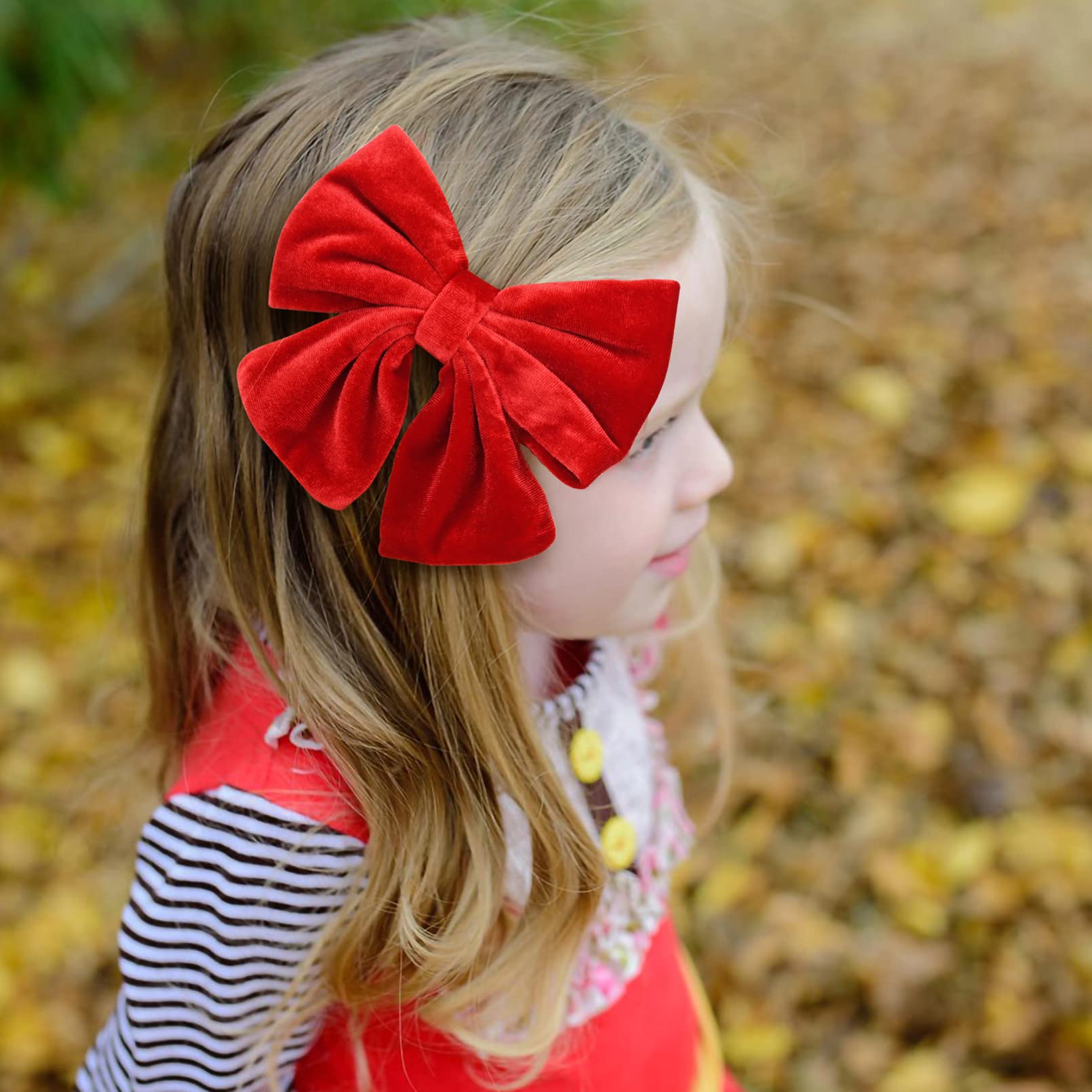 Velvet Hair Bows for Girls - 6 Inch Big Red Fall Hair Clips (2PCS) - Alligator Clips for Toddlers, Teens & Kids - Perfect for School, Parties & Photo Shoots