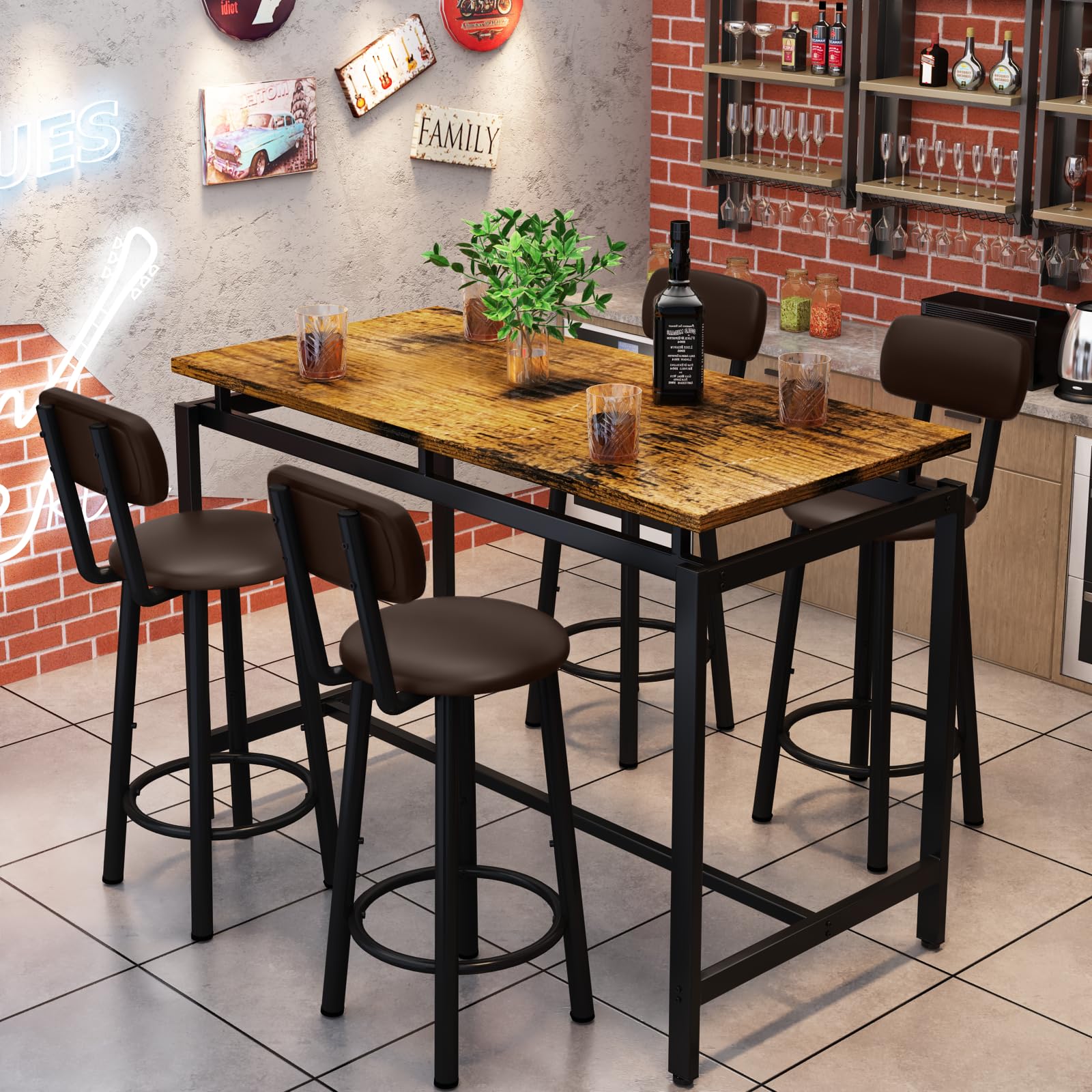 Recaceik 4-Piece Counter Height Dining Table Set with PU Leather Stools - Modern Kitchen & Breakfast Table for Small Spaces, Apartments, and Home Bars | Perfect for Entertaining, Casual Meals, and Compact Living Areas