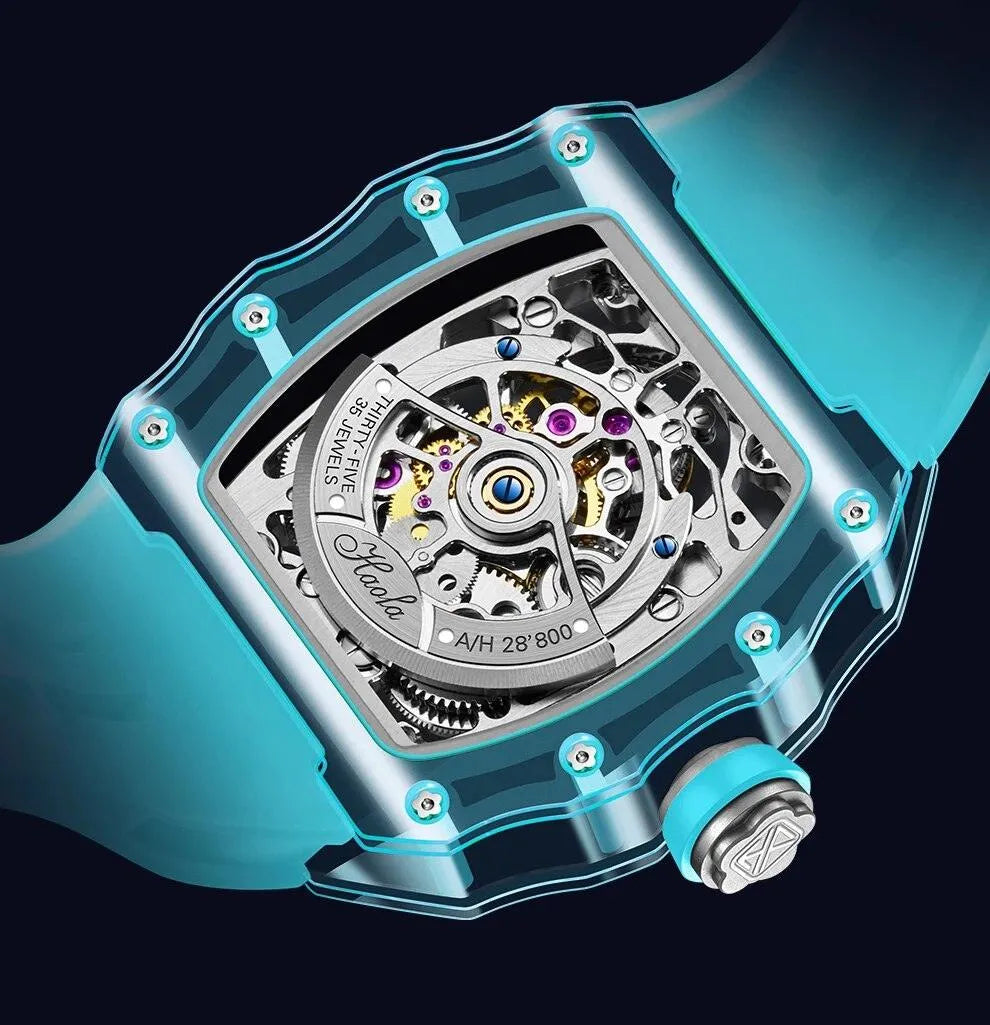 Haofa Luxury Men's Flying Tourbillon Watch - Crystal Clear Transparent Skeleton Design, Waterproof, Luminous, Automatic Mechanical Movement (Model 2201) - Perfect for Business, Formal Events & Luxury Gift Giving