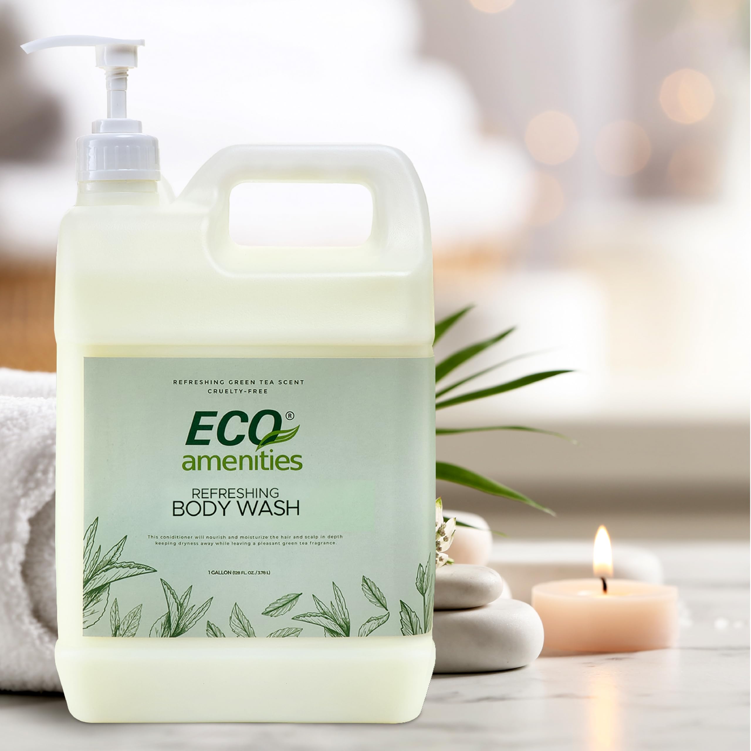 Eco-Friendly 1 Gallon Hand & Body Wash Refill - Green Tea Scent (4-Pack) | Bulk Liquid Soap for Home, Spa & Commercial Use
