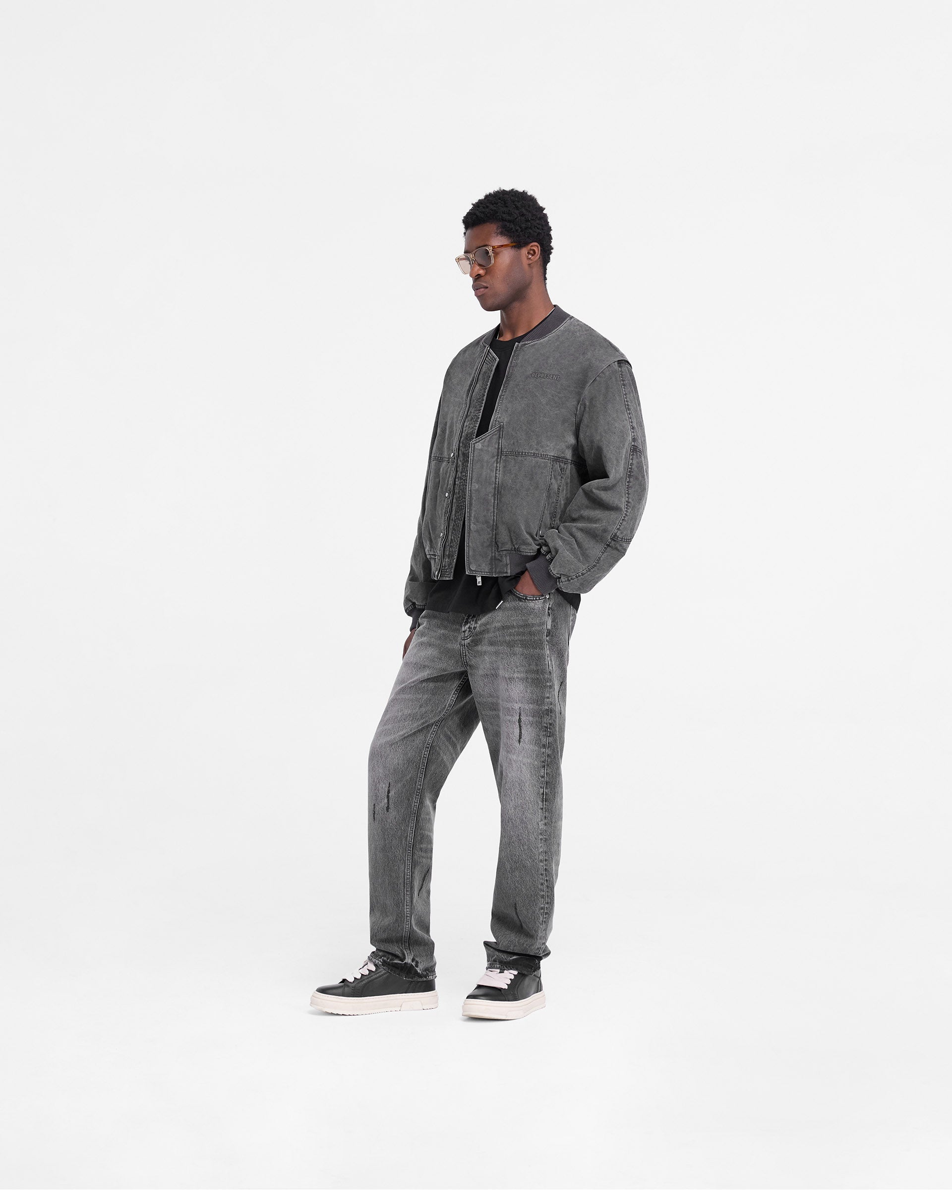 Stylish Inset Sleeve Bomber Jacket in Stained Black - Perfect for Casual Outings & Nightlife
