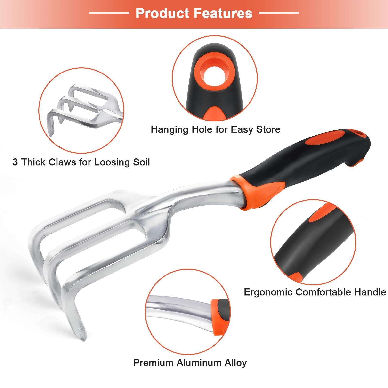 Heavy Duty Hand Rake Garden Tool - Ergonomic Handle Cultivator for Weeding, Loosening Soil & Gardening | Perfect for Small Gardens, Flower Beds & Vegetable Patches