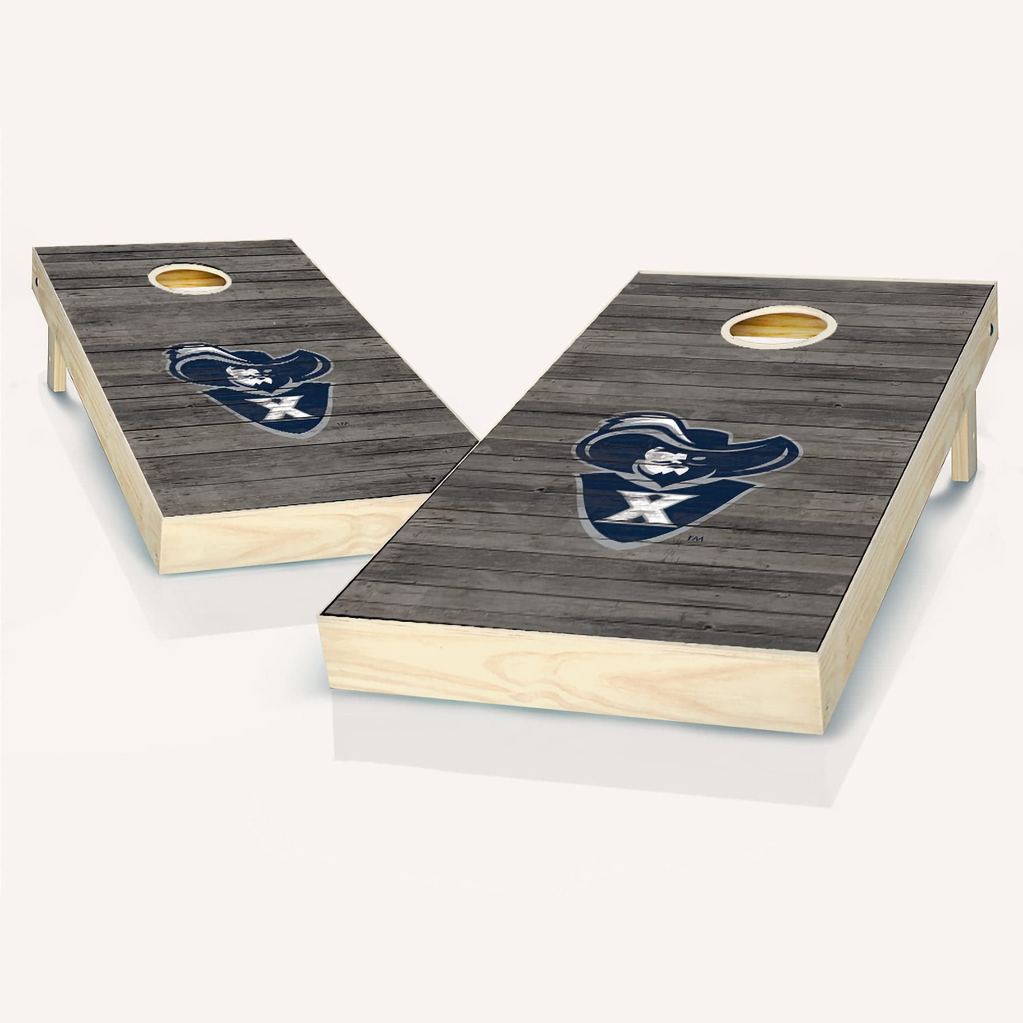 Xavier Distressed Cornhole Game Set - 2 Wooden Cornhole Boards & 8 Bean Bags for Outdoor Lawn Games, Tailgating, Backyard Parties and BBQ Gatherings