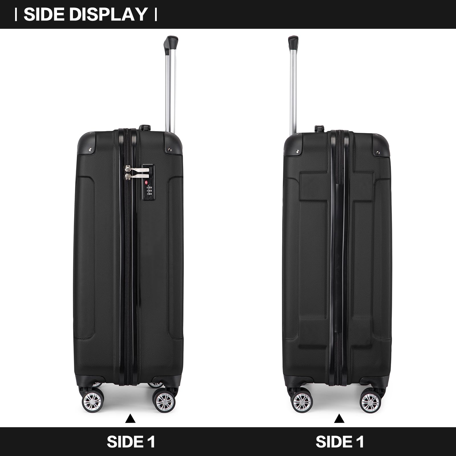 Kono 55x35x20cm ABS Hard Shell Carry-On Luggage - 33L Cabin Approved Travel Suitcase with Wheels (Black) | Perfect for Airplane, Business Trips & Weekend Getaways