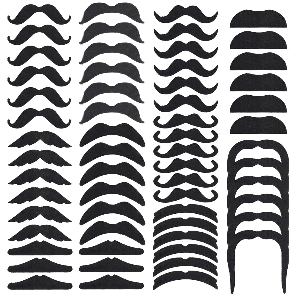 60 Pcs Realistic Fake Mustaches & Beards - Self-Adhesive Costume Facial Hair for Halloween, Cosplay, Parties - Easy to Apply & Remove - Black Sticker Mustache Set for Men & Women