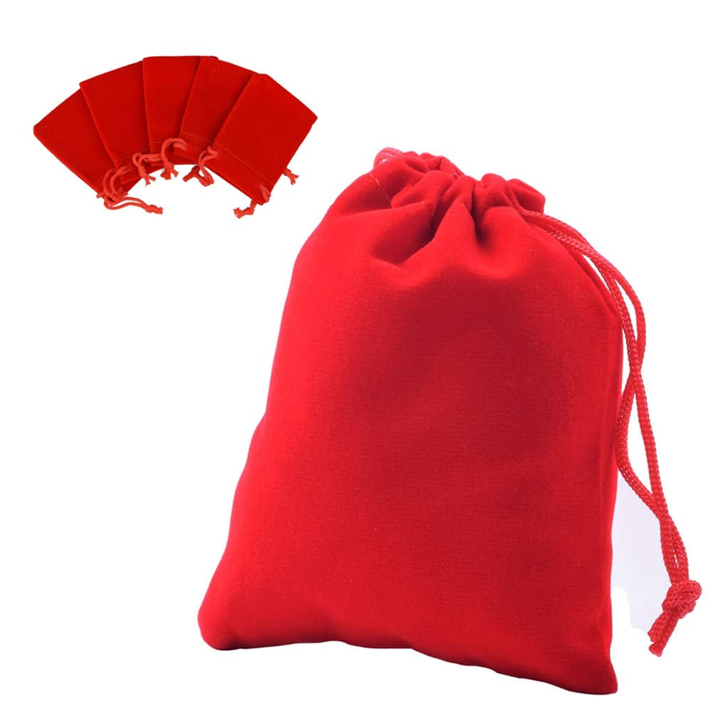 KUPOO 50 Pack 4x6 Inch Black Velvet Drawstring Jewelry Bags - Premium Wedding Party Favors, Gift Pouches for Jewelry, Rings & Small Keepsakes (Red) - Perfect for Bridal Showers, Birthday Gifts & Special Occasions
