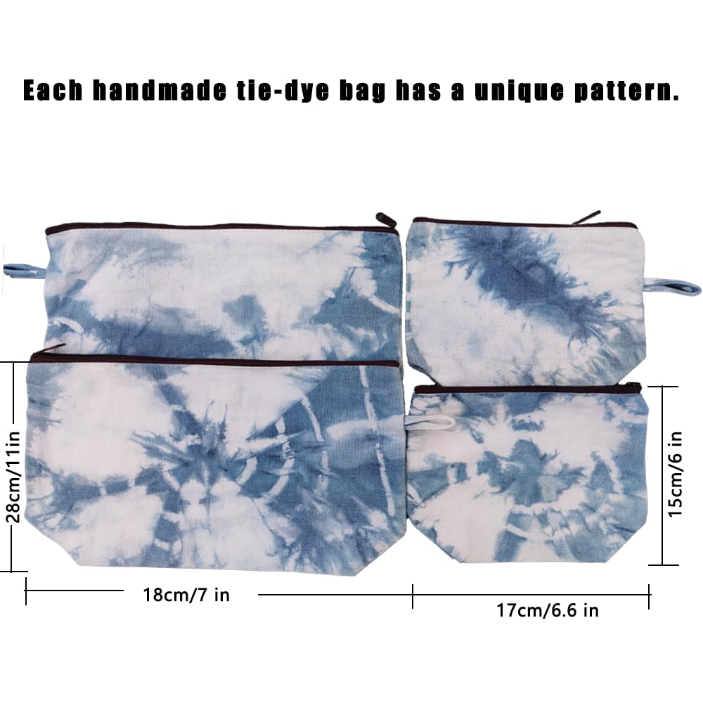 2 Pcs Handmade Natural Linen Makeup & Toiletry Bag with Zipper - Unique Tie Dye Travel Storage Pouch for Cosmetics, Shaving Kit & Grooming Essentials | Perfect for Vacation, Camping & Daily Organizer