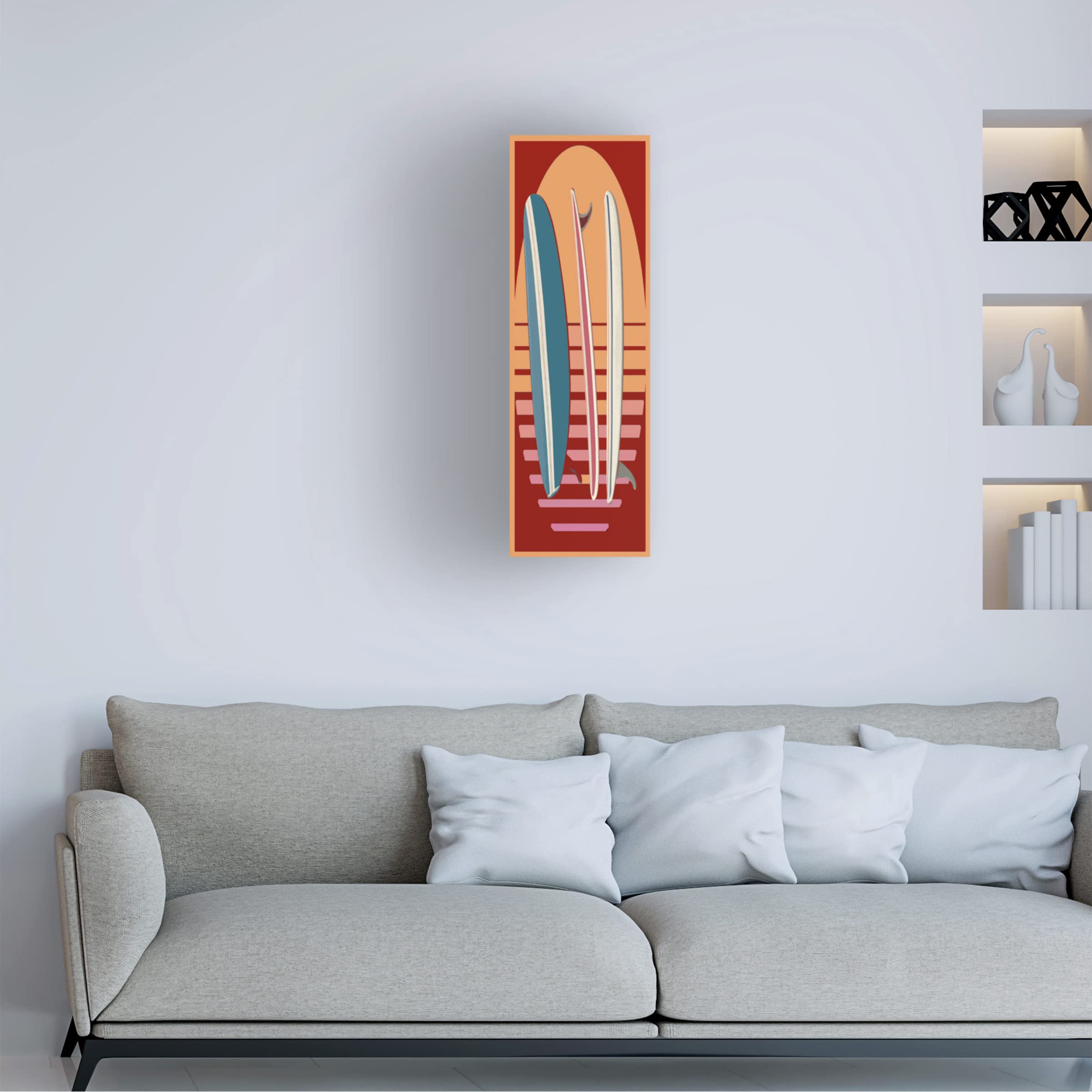 Edward M Fielding 'Surfboard Sunset' Canvas Wall Art Print - Coastal Beach Decor for Living Room, Bedroom & Office - Premium Trademark Fine Art Collection