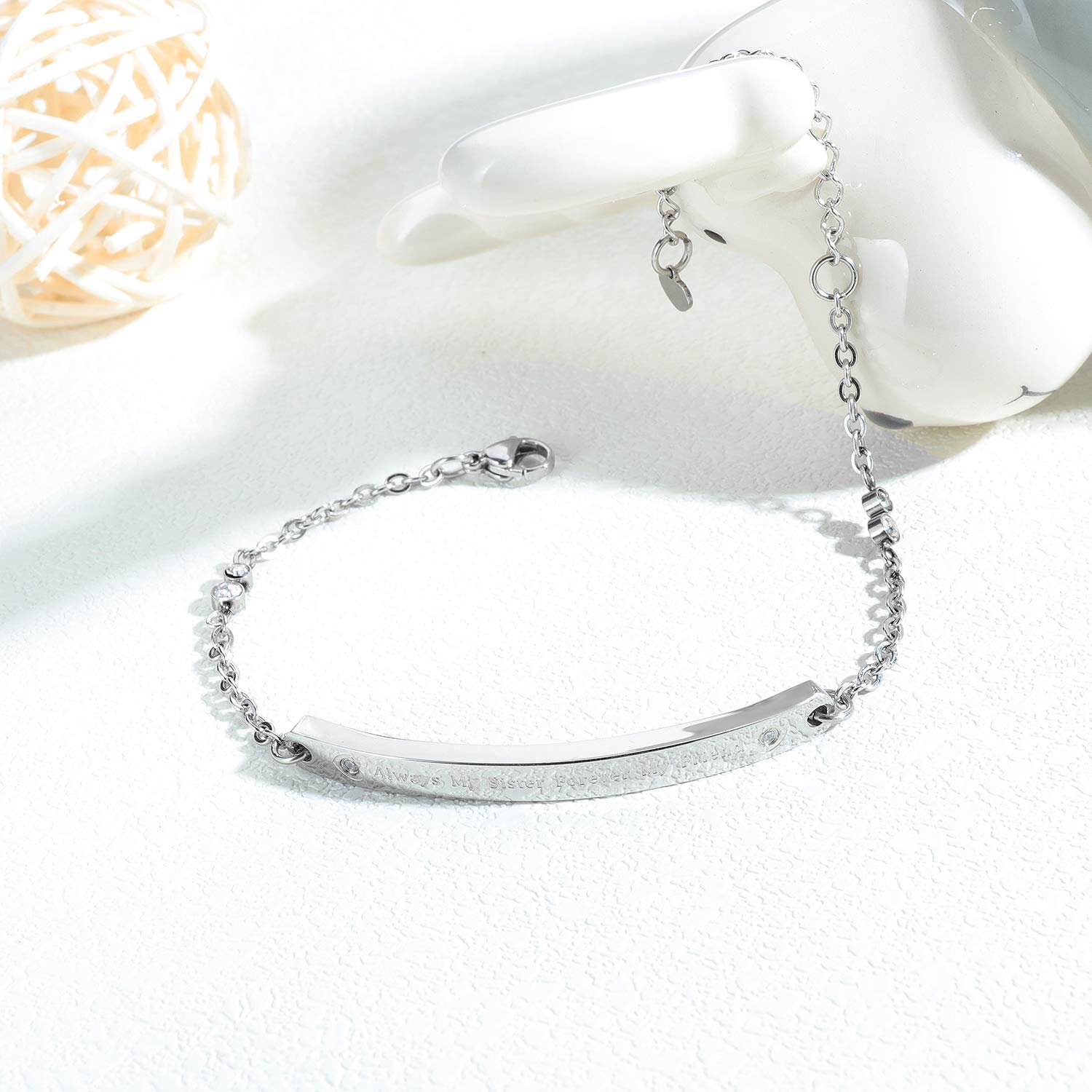 ALEXTINA Sister Bracelet - Engraved 'Always My Sister Forever My Friend' - Friendship Jewelry Gift for Sisters