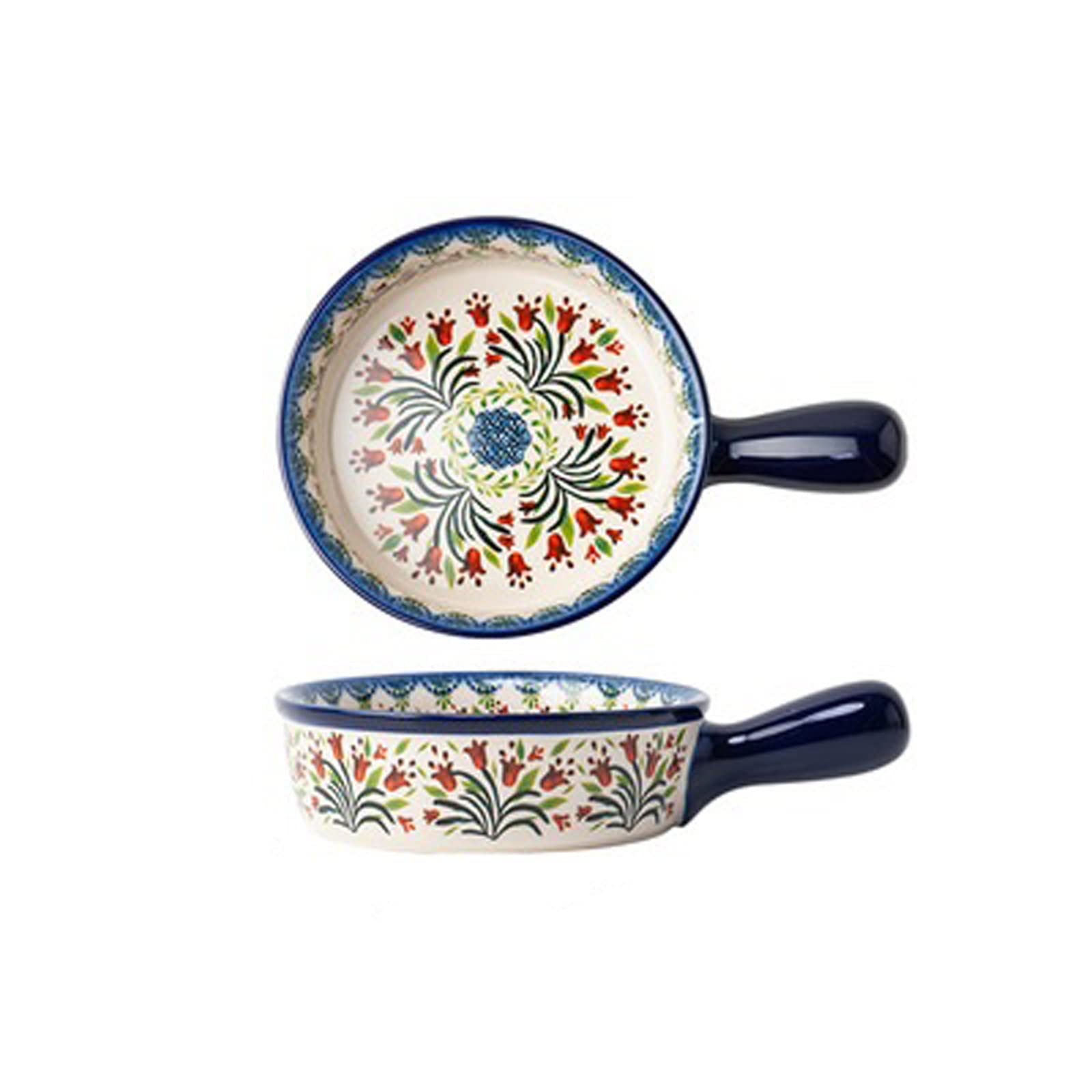 Ceramic Baking Tray Set - 2-Piece Hand-Painted Bakeware Dish & Salad Plate, Oven-Safe Rice Bowl with Single Handle for Baking, Serving & Kitchen Tableware | Perfect for Home Cooking, Dinner Parties & Holiday Meals