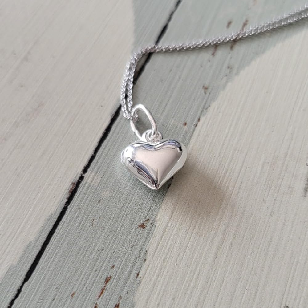 Sterling Silver 3D Heart Charm Necklace - 18 Inch Adjustable Chain, Perfect for Valentine's Day Gifts, Anniversary Presents & Everyday Elegant Jewelry