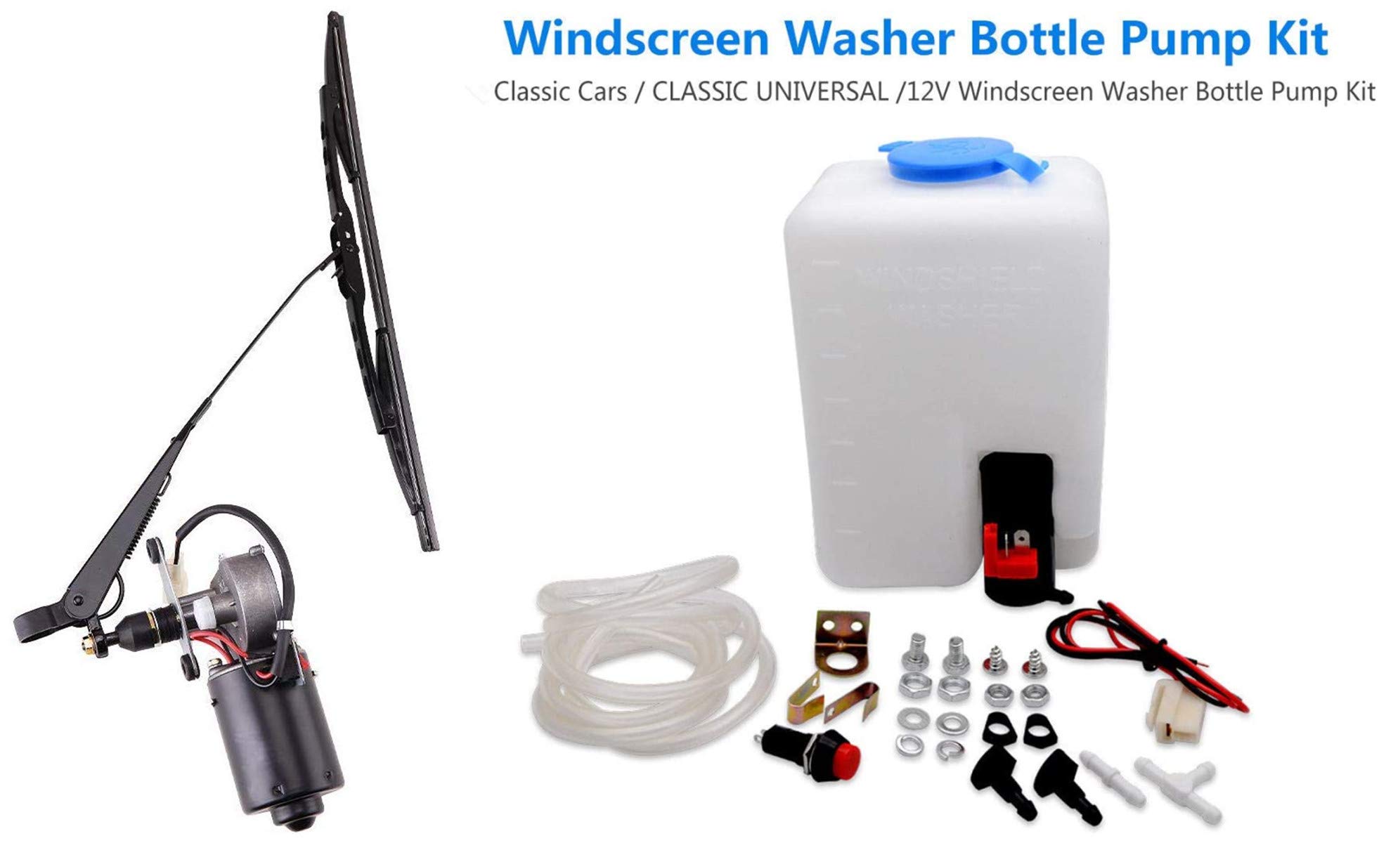 Universal 12V Electric Motor UTV Windshield Wiper Kit with Washer Pump - Fits Polaris RZR, Ranger & More - Hard Coated/Glass Windshields - Multiple Sizes Available - Perfect for Off-Road, Hunting & All-Weather Adventures