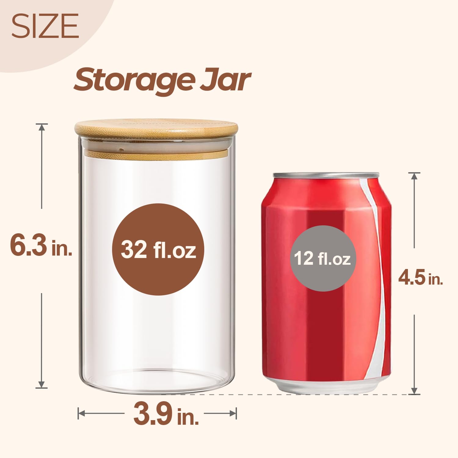 ComSaf 32oz Glass Storage Containers with Airtight Lids - Set of 6 Clear Round Canisters for Pantry Organization - Perfect for Storing Cookies, Pasta, Flour, Rice, Tea & Coffee Beans - Ideal for Kitchen, Pantry & Meal Prep Organization
