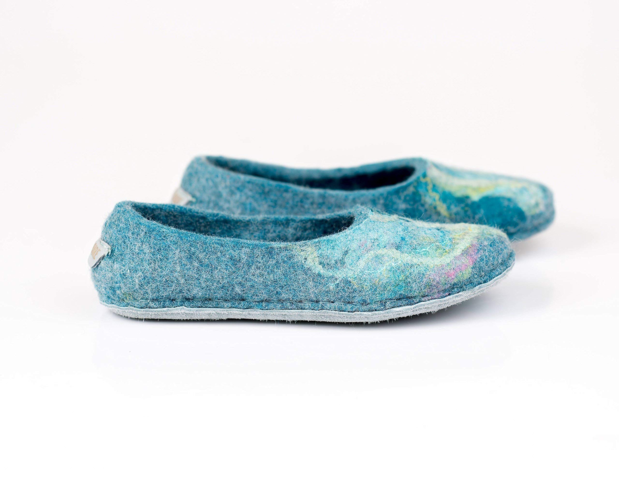 Handmade Turquoise Blue Wool Slip-On Slippers for Women - Cozy House Shoes for Relaxing at Home, Perfect Mothers Day Gift for Her