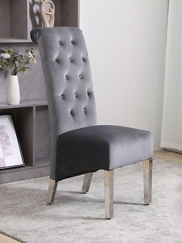 Luxury Grey Velvet Dining Chairs with Lion Knocker & Chrome Legs - Set of 2 Modern Accent Chairs for Dining Room, Living Room or Home Office