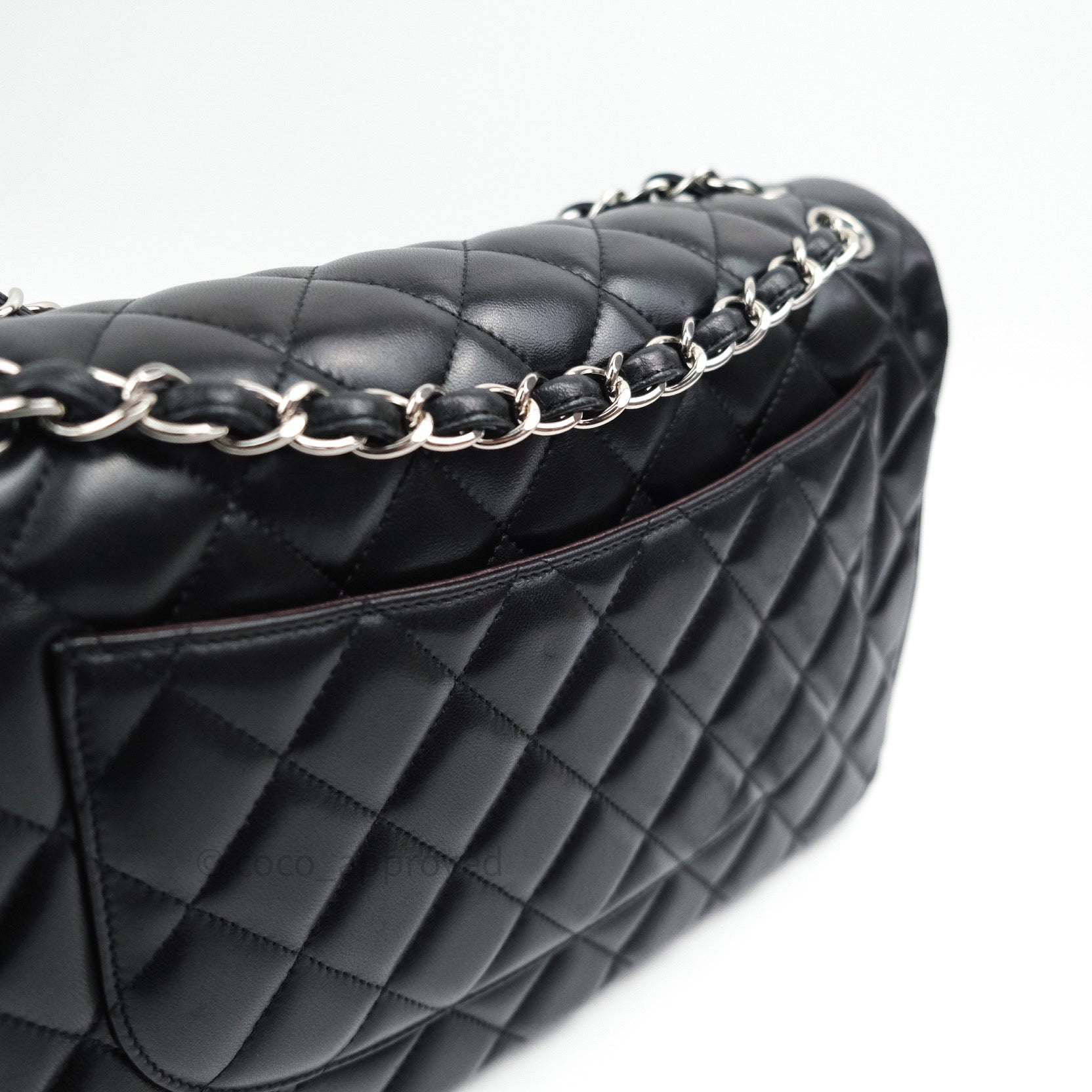 Chanel Classic Jumbo Double Flap Bag Black Lambskin Leather with Silver Hardware - Luxury Designer Handbag for Women, Perfect for Evening Events & Special Occasions