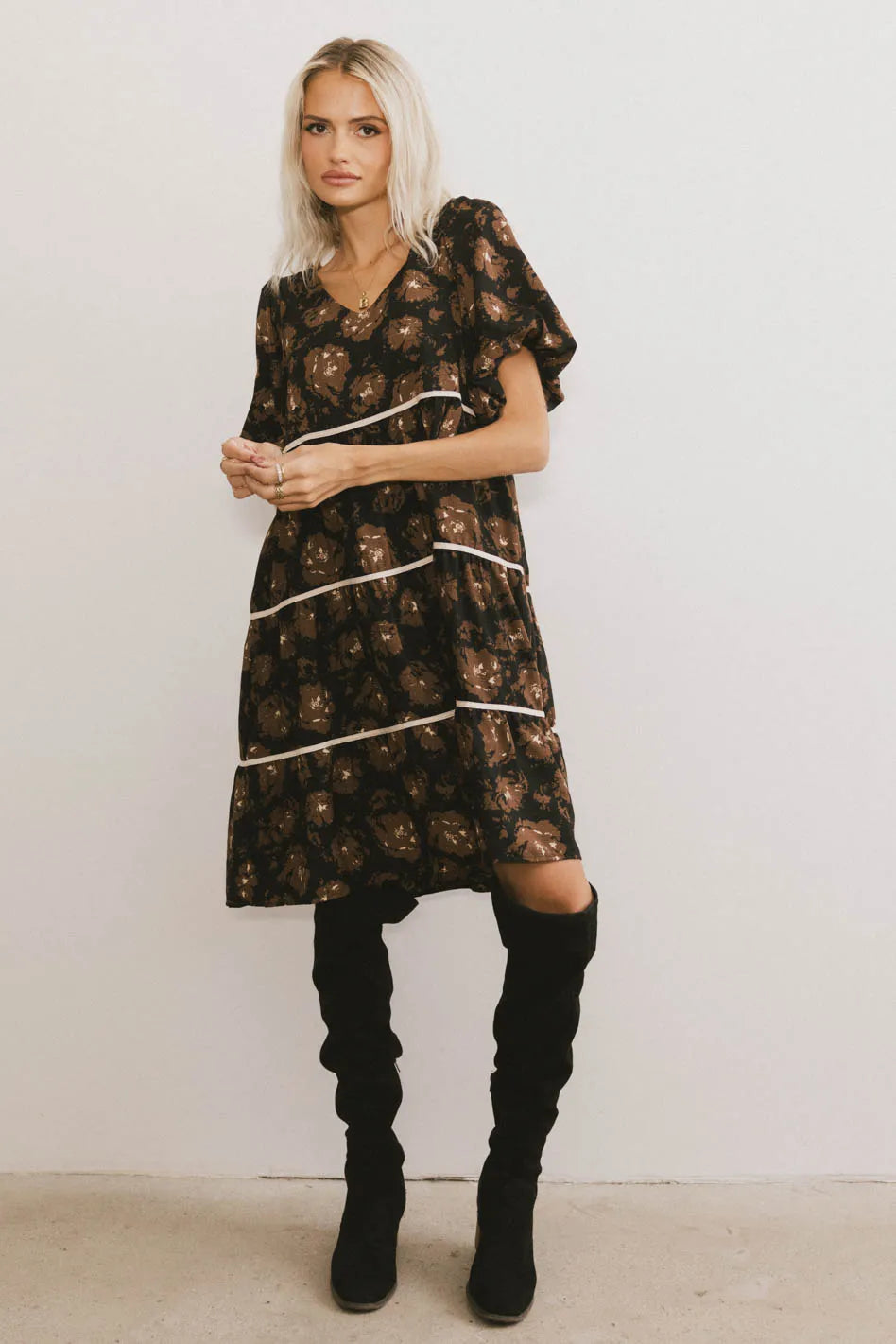 Ostella Floral Midi Dress - Women's Summer Boho Flowy Dress with Short Sleeves - Perfect for Beach Vacations, Date Nights & Garden Parties