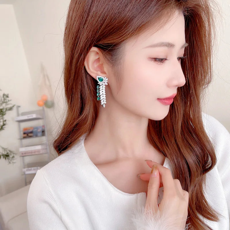 Sparkling Cubic Zirconia Wheat Tassel Earrings - Elegant Bridal Jewelry for Weddings, Banquets & Formal Events - Perfect Wedding Accessories & Evening Dress Jewelry