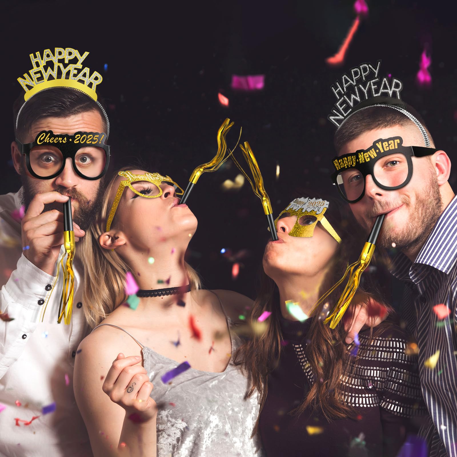 Yunsailing 36-Piece New Year's Eve Party Supplies Set - 2025 Glasses & Black Silver Gold Headbands for NYE Celebrations - Perfect for Countdown Parties, New Year Gifts & Festive Gatherings