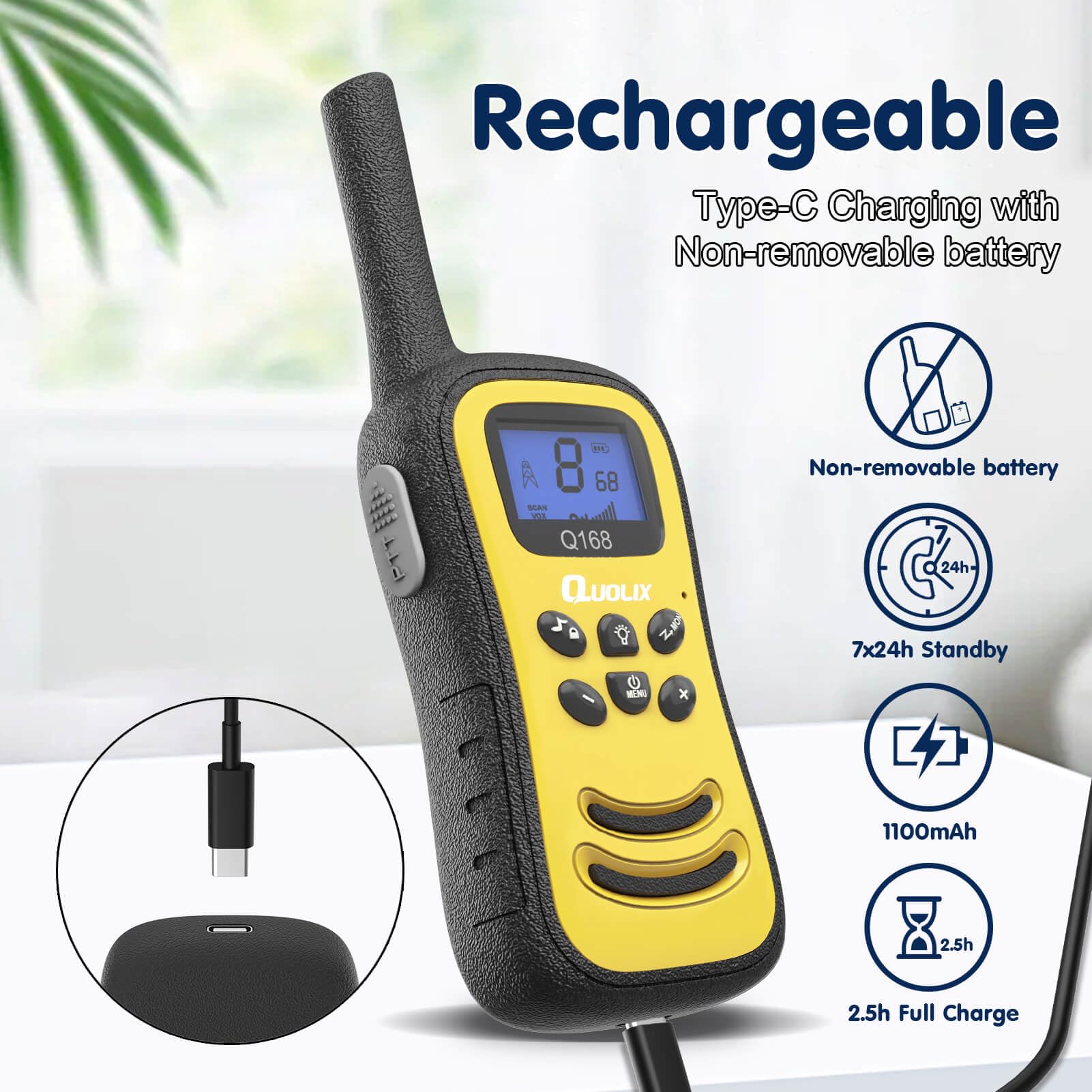 Quolix Rechargeable Walkie Talkies for Kids Ages 5-13 - Long Range Two-Way Radios with LED Flashlight & VOX - Perfect Christmas & Birthday Gifts for Indoor/Outdoor Play, Camping, and Family Adventures