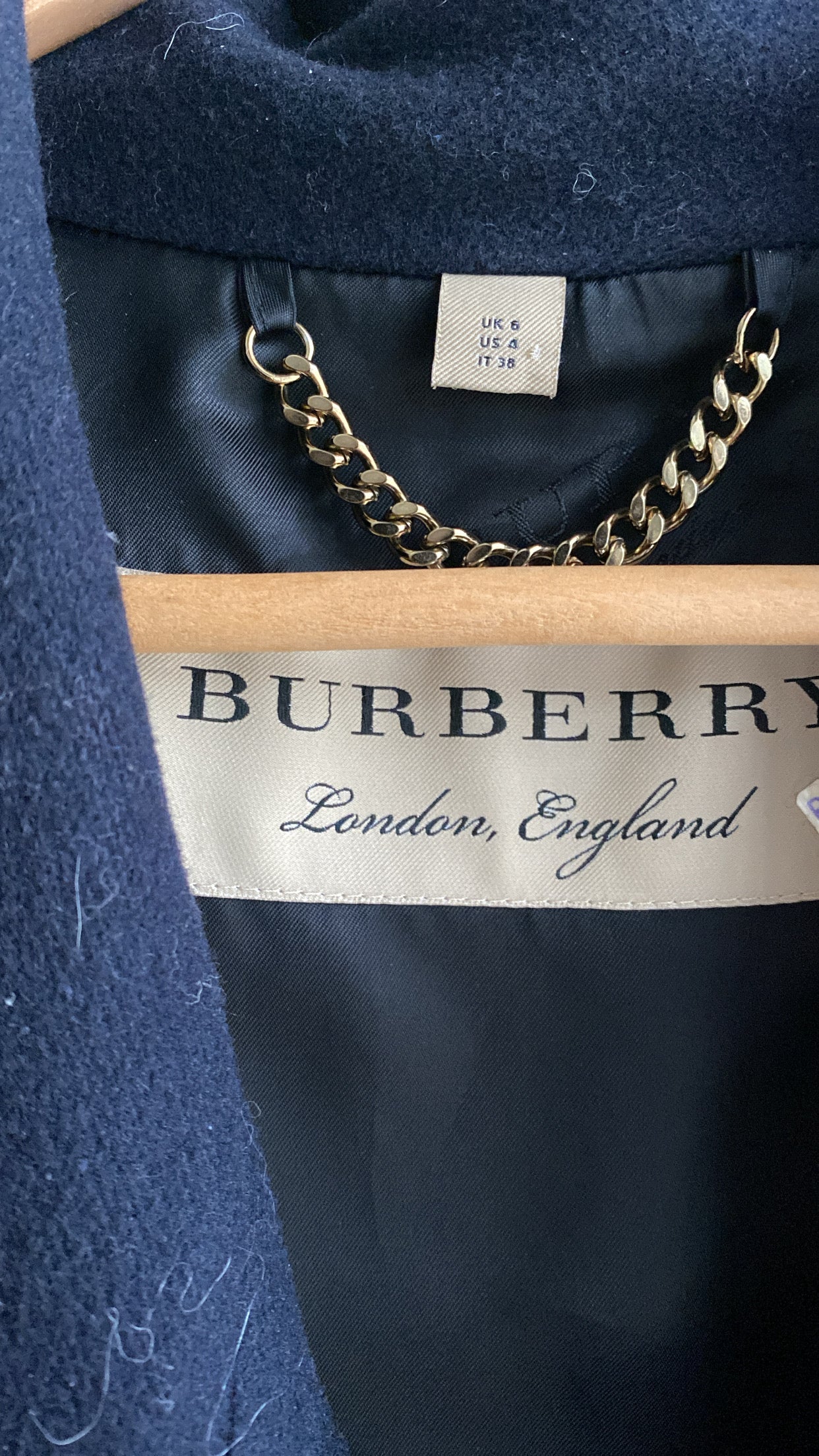Burberry Navy Wool Coat for Women - Classic Winter Trench Coat with Belt, Warm & Stylish Outerwear for Office, Travel & Formal Occasions