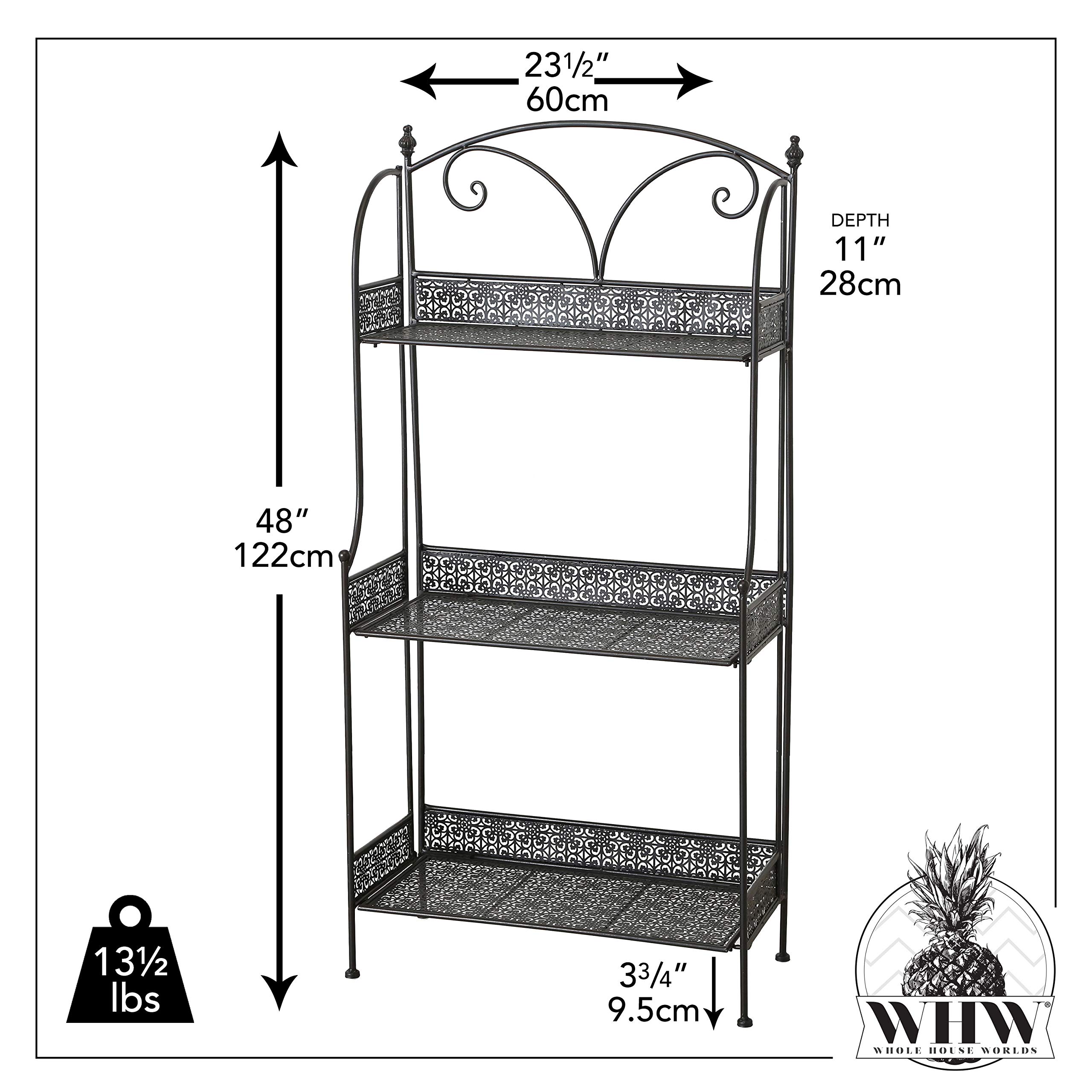 WHW 3-Tier Plant Stand - Black Powder Coated Iron Shelf with Floral Design for Indoor/Outdoor Plants - 23.5