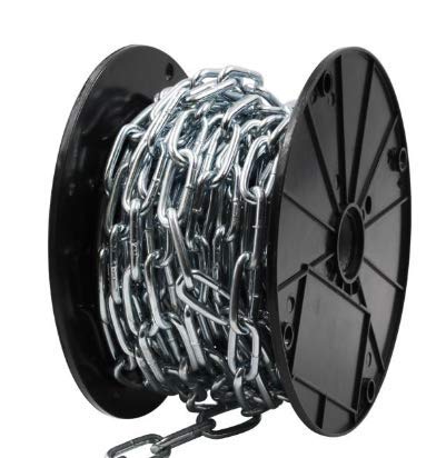 TC Coil Chain Zinc Straight Link (Trade Size 2/0, 100Ft Box) - Heavy Duty Industrial Use for Construction, Marine & Outdoor Applications