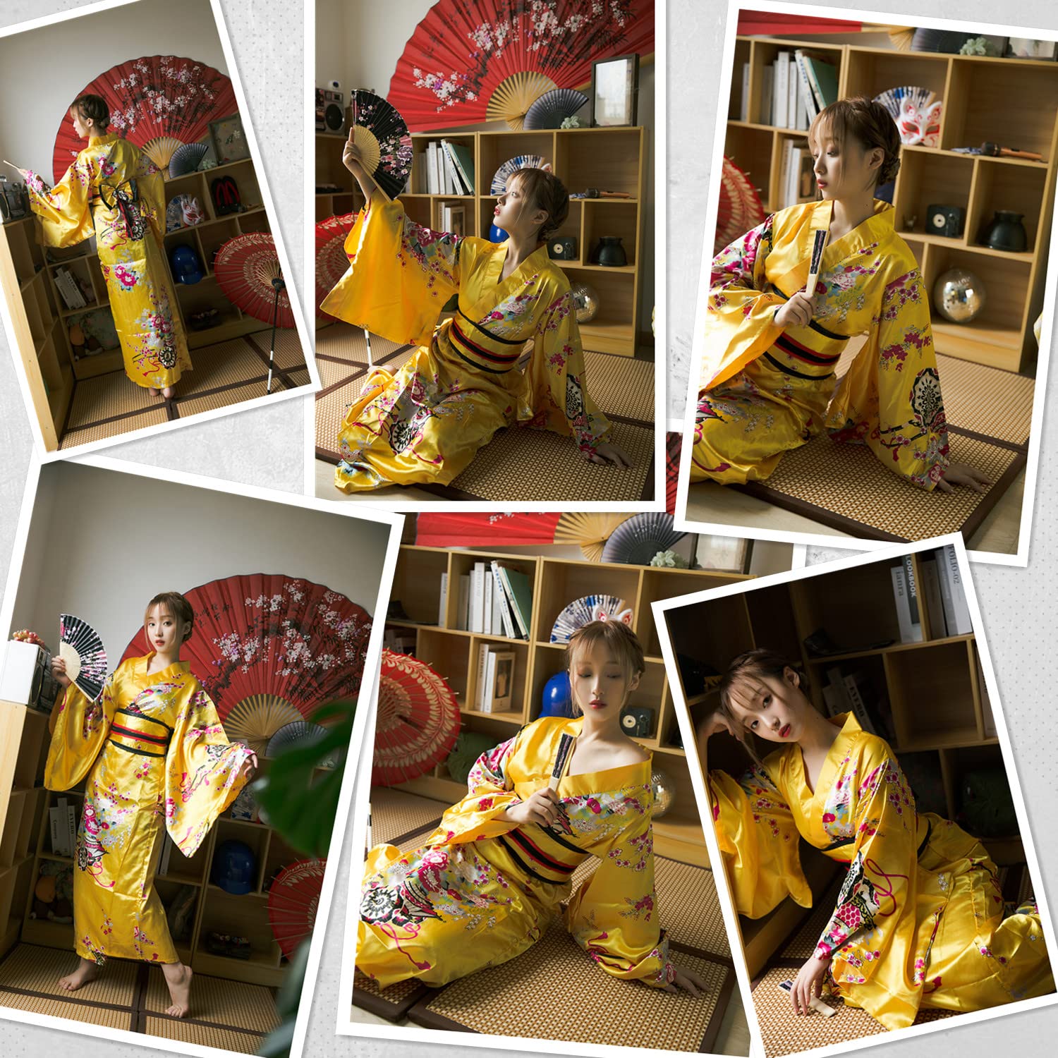 Japanese Anime Women's Kimono Robe - Geisha Yukata Sweet Dress with Blossom Satin Bathrobe & Sleepwear Set - Perfect for Cosplay, Halloween Costume, Spa Relaxation and Themed Parties