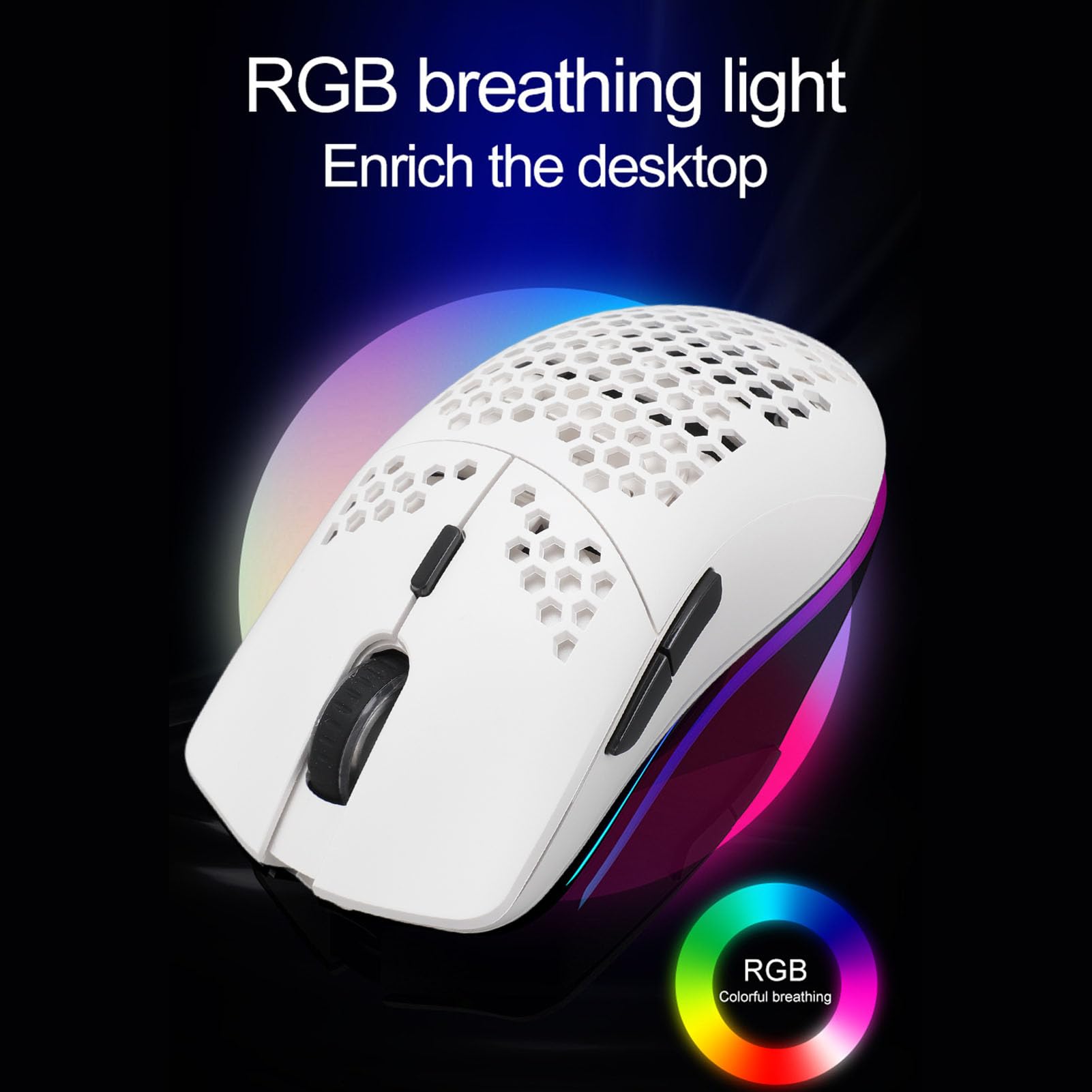 Lightweight RGB Gaming Mouse with Optical Sensor - 2.4G Wireless PC Gaming Mouse with 7 Programmable Buttons for Esports, FPS, MOBA & MMO Games
