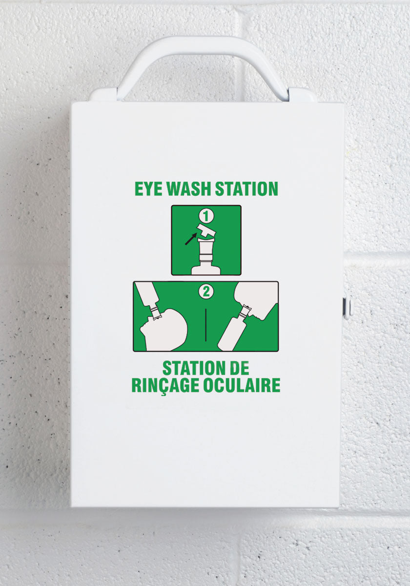 Emergency Metal Eye Wash Station with Empty Bottle - ANSI Compliant First Aid for Chemical Splash & Workplace Safety - Ideal for Labs, Factories & Industrial Use