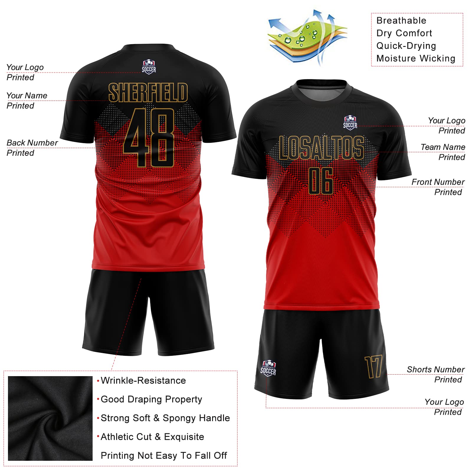 Custom Personalized Soccer Jerseys for Men, Women & Youth - Team Name & Number Printed Soccer Shirts & Shorts - Perfect for Games, Tournaments & Fan Support