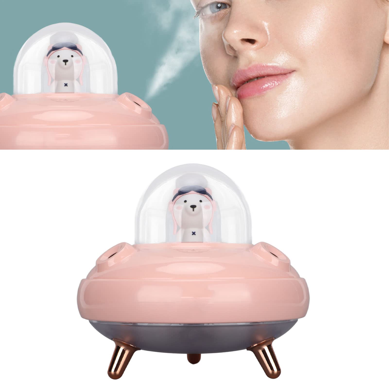 EXCLUZO USB Mini Desk Humidifier - One Button Operation, Dual Nozzles & 2 Light Modes for Double Moisturizing - Pink Portable Humidifier for Office, Bedroom, Travel & Dry Air Relief