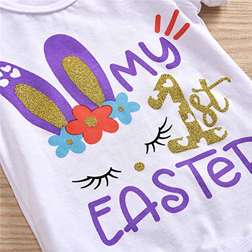 My 1st Easter Outfit for Baby Girls - Bunny Printed Romper with Tutu Skirt, Leg Warmers & Headband Set | Newborn Easter Photoshoot, Spring Celebration & Holiday Party Outfit