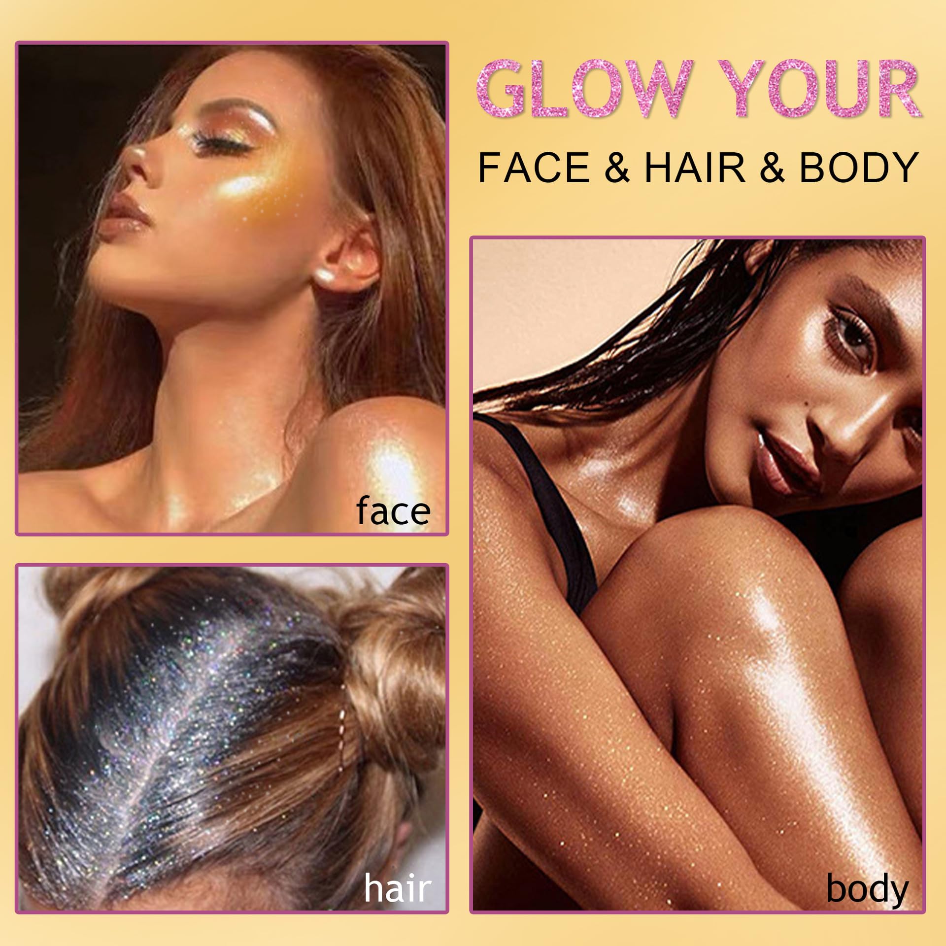 3D Glitter Highlighter Powder - Fairy Shimmer Makeup for Face, Body & Lips | Brightening Blusher & Natural Glow Enhancer | Perfect for Parties, Festivals & Special Occasions (Gold #06)