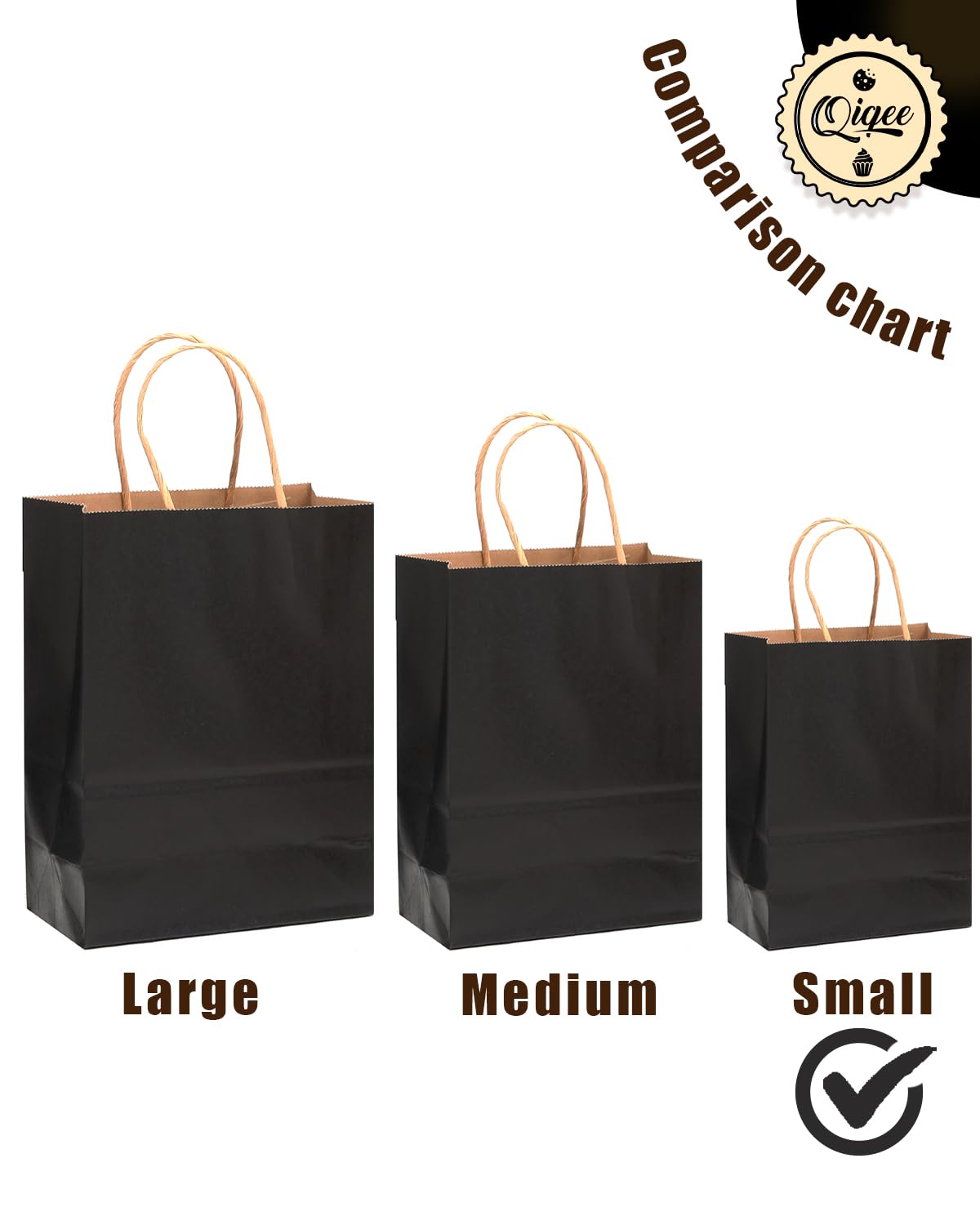 Qiqee 32-Pack Black Paper Gift Bags with Handles - 8.26