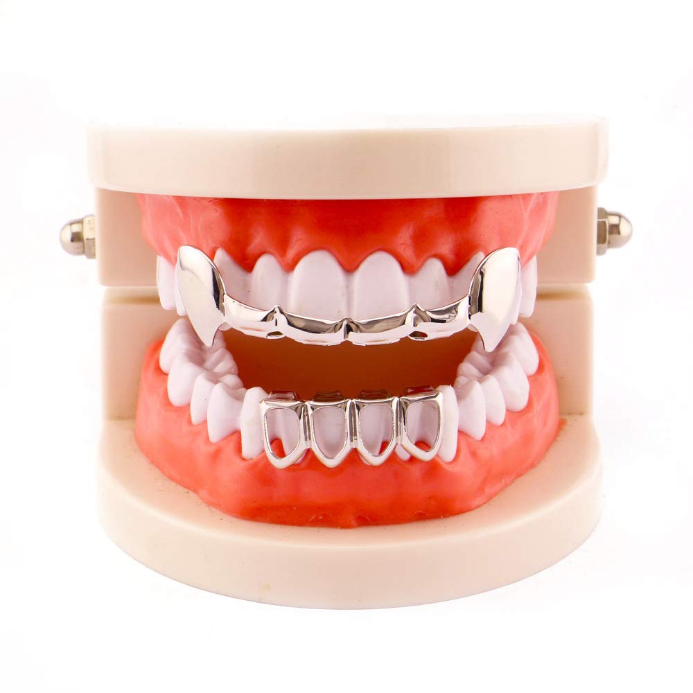 Psivika Gold Plated Shiny Hip Hop Grillz - Iced Out CZ Vampire Fang Teeth Caps for Men & Women | Perfect for Rappers, Performers & Hip Hop Fashion Enthusiasts