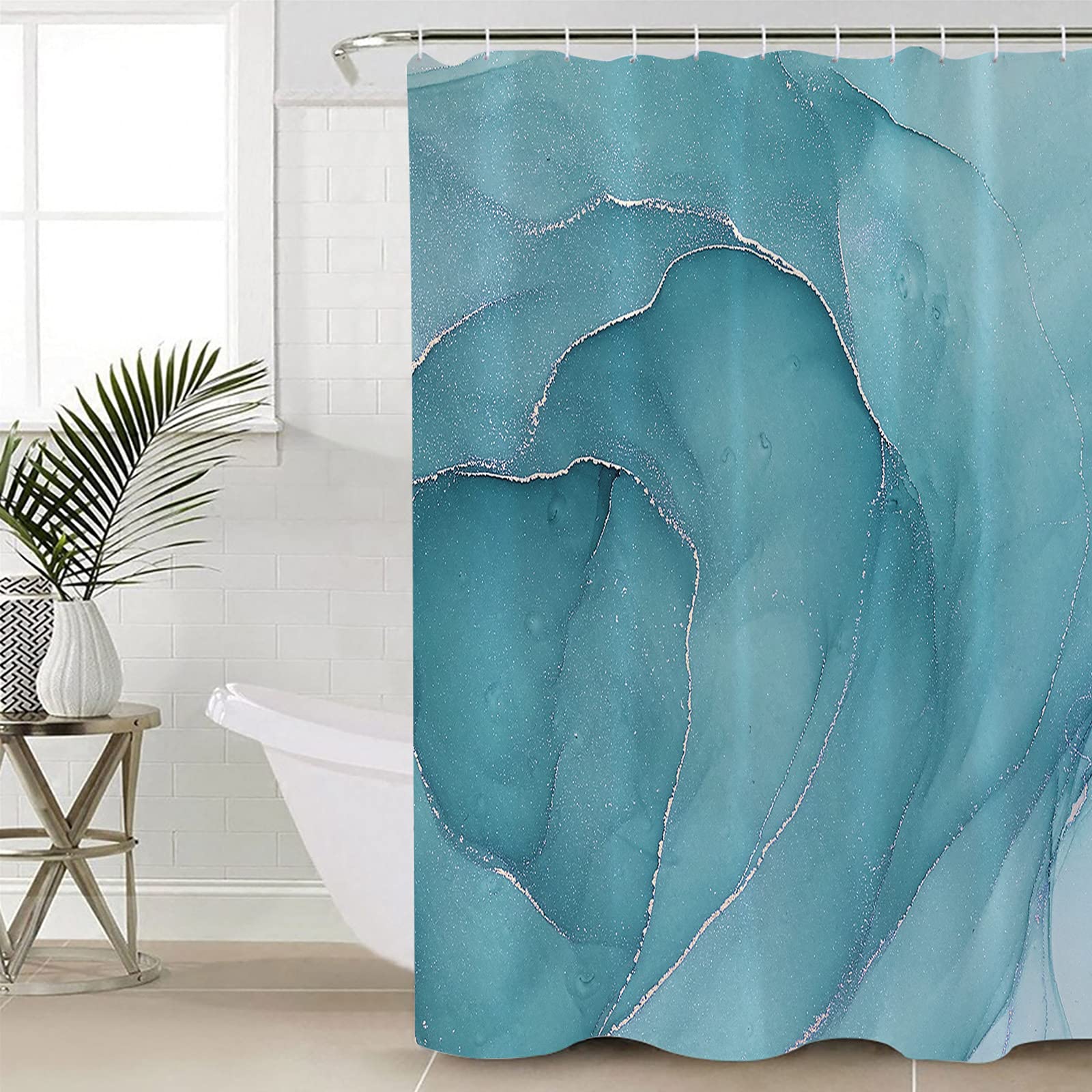 Abstract Agate Texture Marble Shower Curtain Set - Waterproof Washable Fabric Bathroom Curtain with 12 Hooks, 48x72 Inch - Modern Bath Decor for Stylish Showers & Spa-Like Retreats