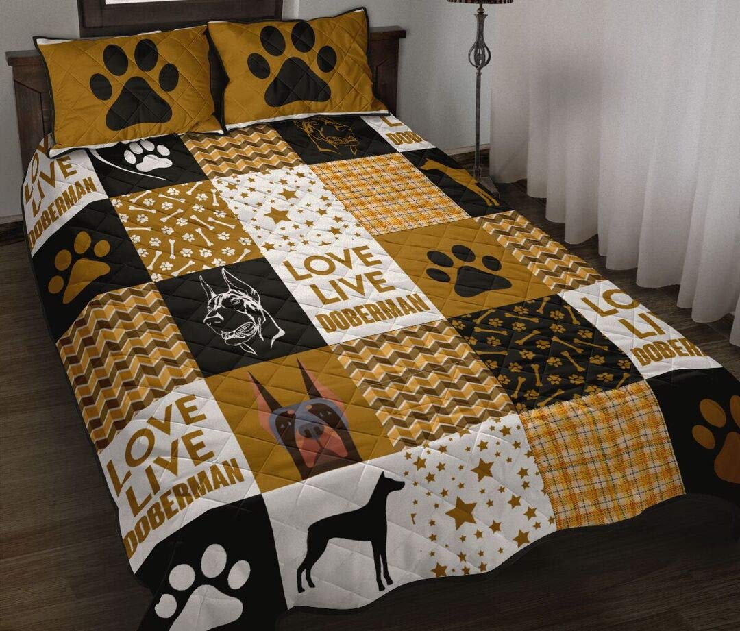 Doberman Dog Quilt Set - Queen Size All Season Comforters, Bedspread & Coverlet for Kids & Adults | Perfect for Dog Lovers' Bedroom, Guest Room & Cozy Home Decor