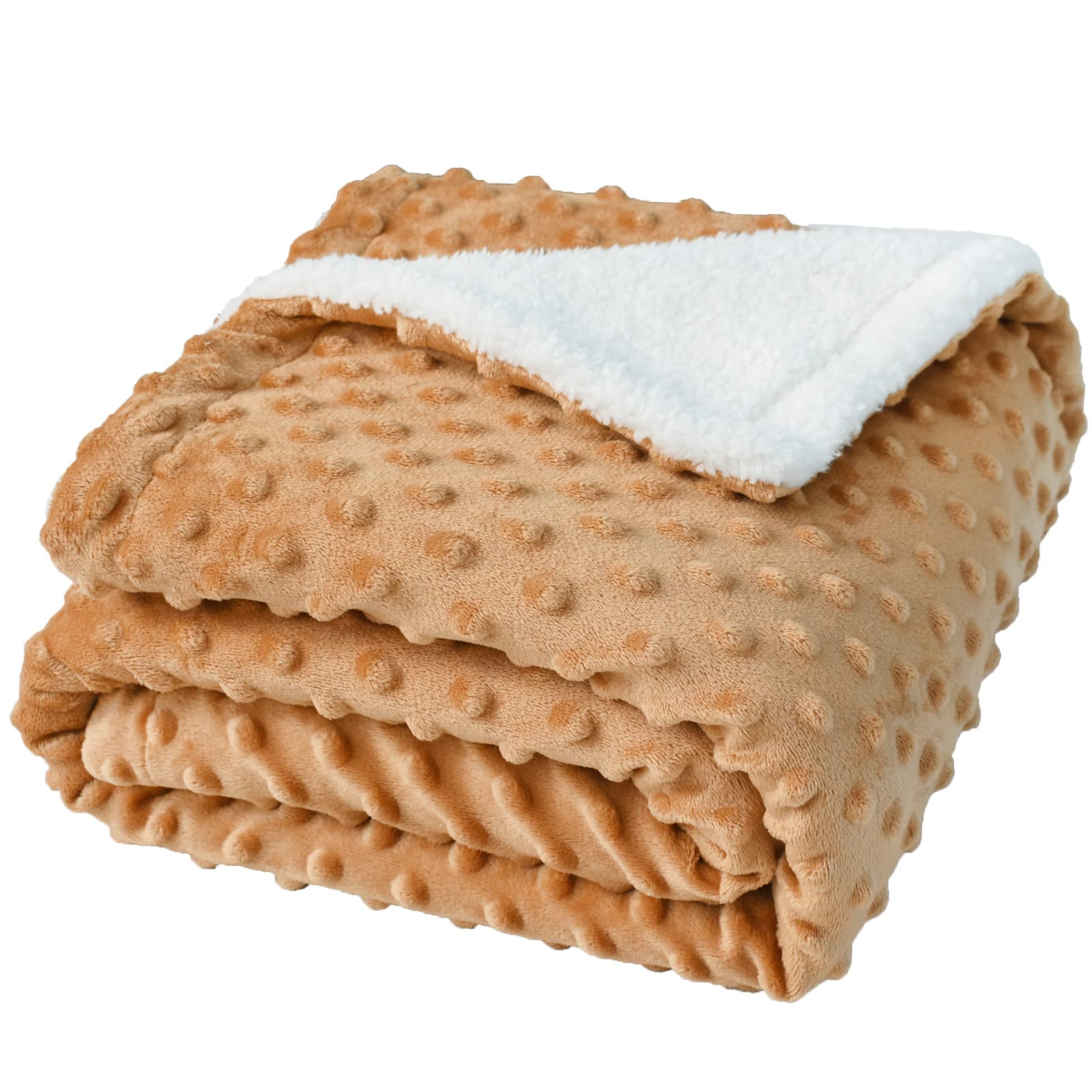 Soft Minky & Sherpa Fleece Baby Blanket for Boys & Girls - Unisex Toddler Throw Blanket for Crib, Stroller & Pets - Cozy Caramel Blanket for Nursery, Travel & Pet Comfort