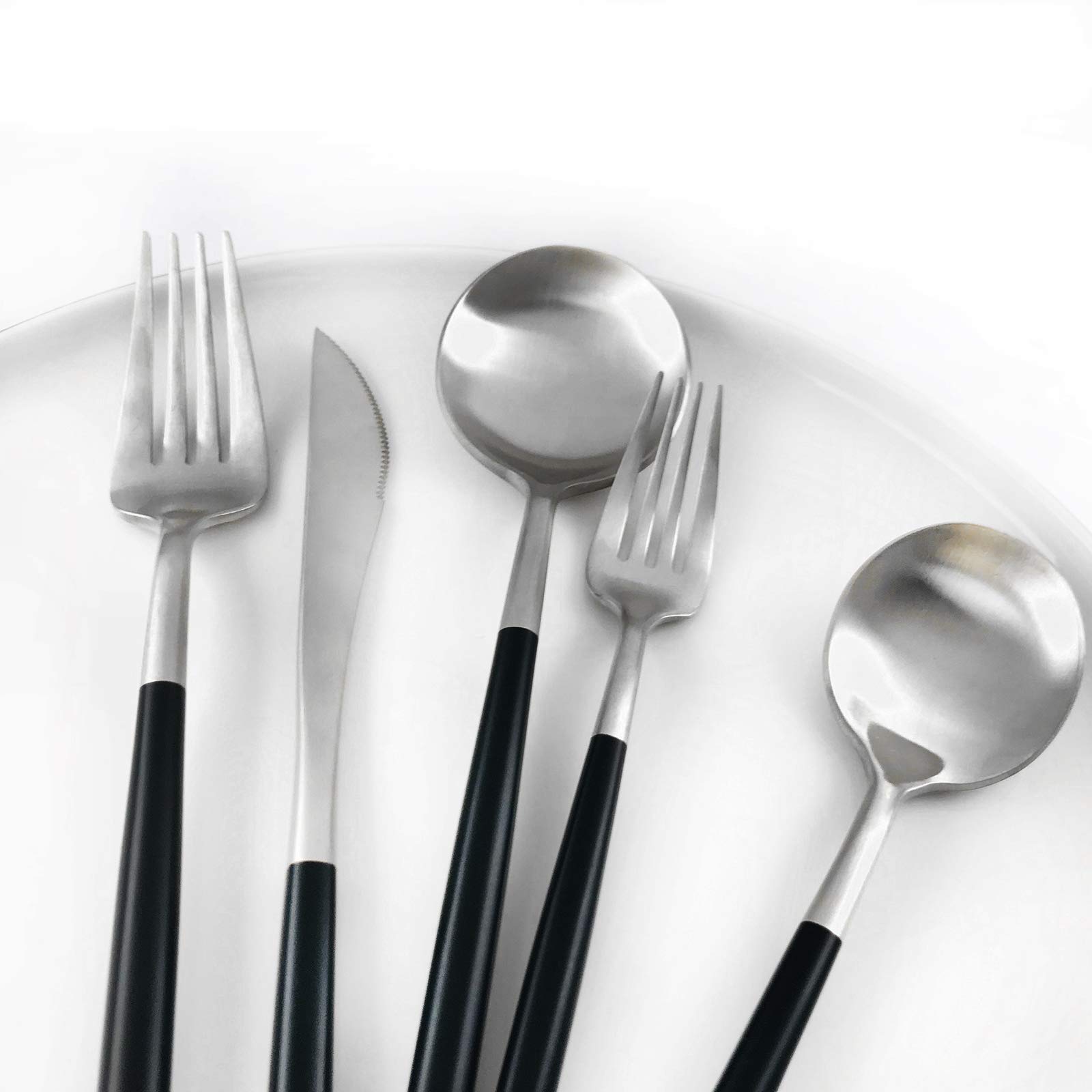 Premium 20-Piece Matte Black Flatware Set - 18/10 Stainless Steel Cutlery with Black Handles (Forks, Spoons, Knives) - Elegant Dinnerware for 4 People - Perfect for Home Dining, Camping & Travel Utensils (Black/Silver)