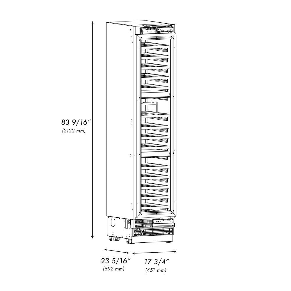 ZLINE Autograph Edition 18-Inch 9.0 cu. ft Triple Zone 68 Bottle Built-In Wine Cooler with Polished Gold Accents - Left Hinge Column Design for Home Bars, Restaurants & Wine Cellars (RBCWVLZ 18 G)
