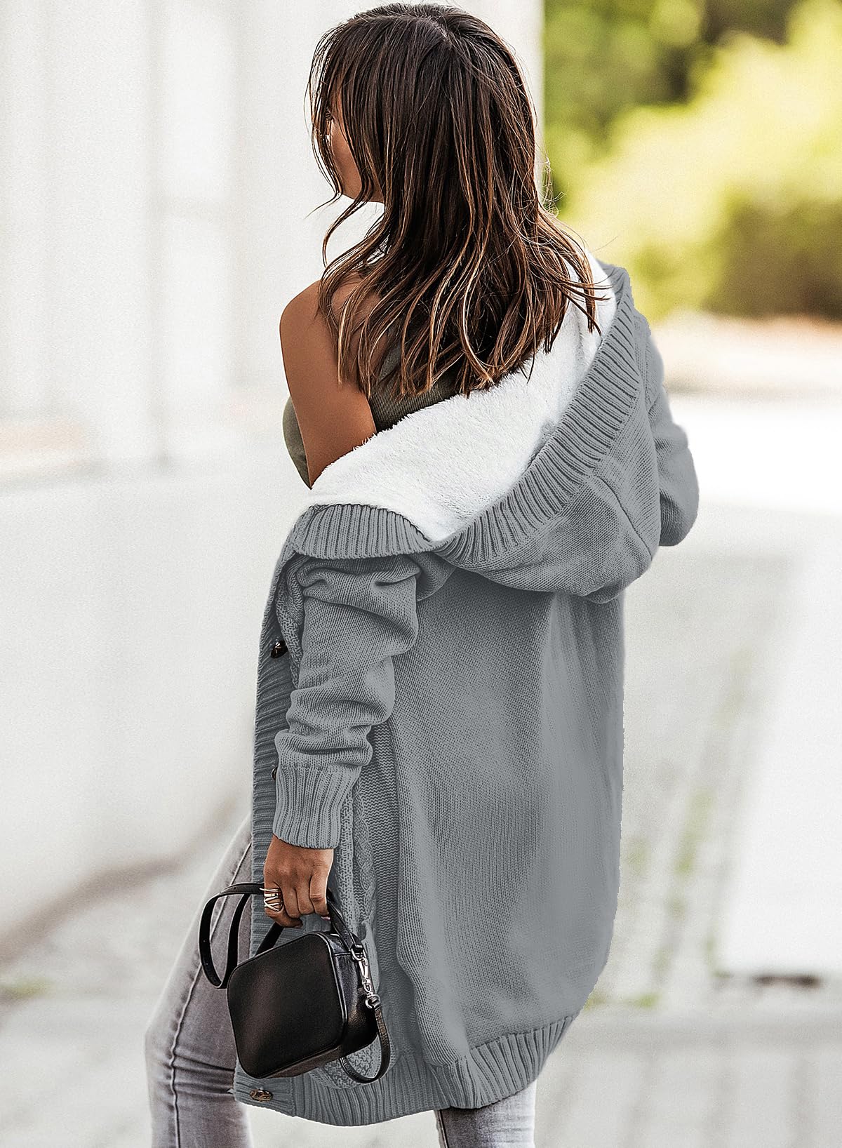 Sidefeel Women's Fleece-Lined Hooded Cardigan Sweater - Winter Button Down Jacket with Pockets | Cozy Layering for Office, Travel & Casual Outfits