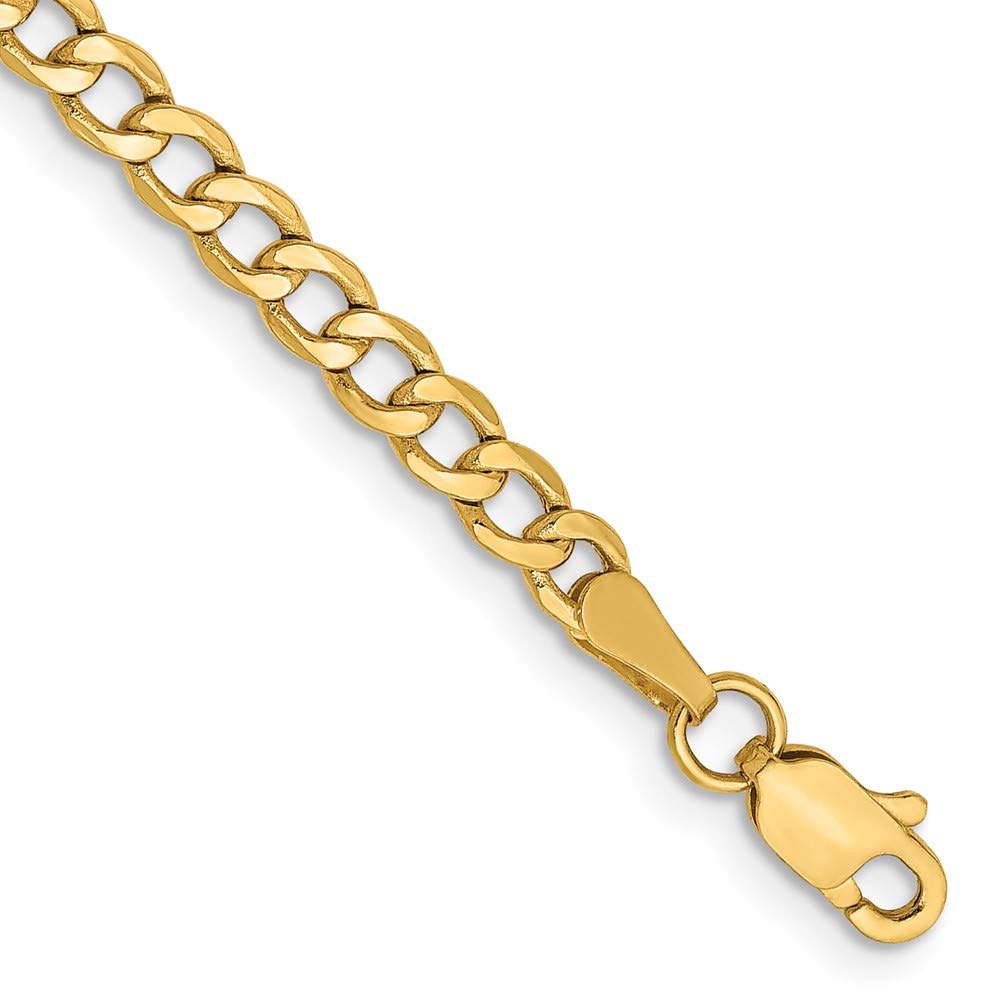 14K Solid Yellow Gold 3.35mm Curb Link Chain Anklet - Dainty Summer Beach Jewelry for Women - Perfect for Vacation, Pool Party & Boho Style Outfits