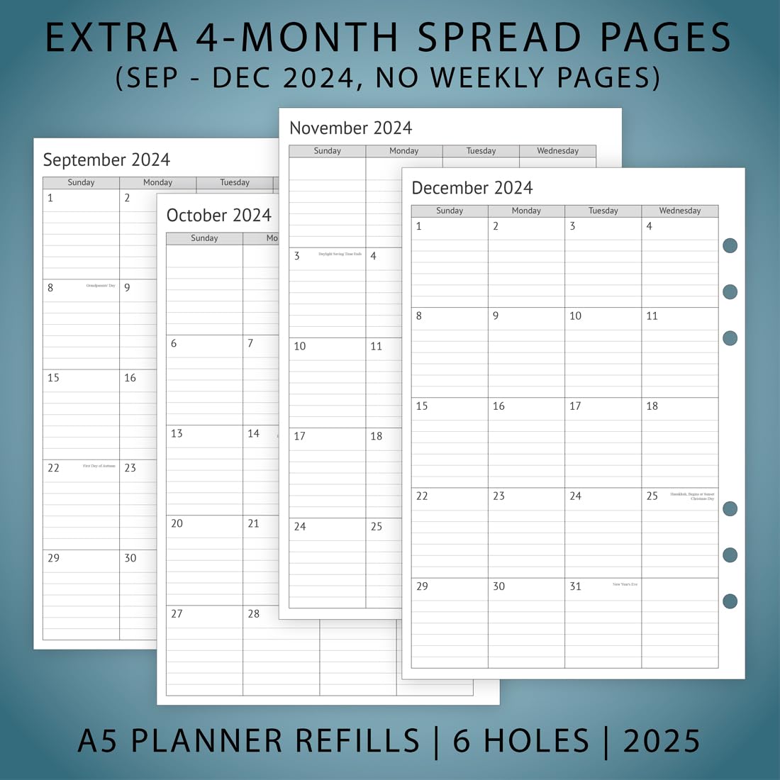 Newestor 2025 A5 Planner Inserts – Filofax A5 Compatible Weekly & Monthly Appointment Book Pages with Tabs, 6-Hole Punch – Perfect for Office, School, and Personal Organization