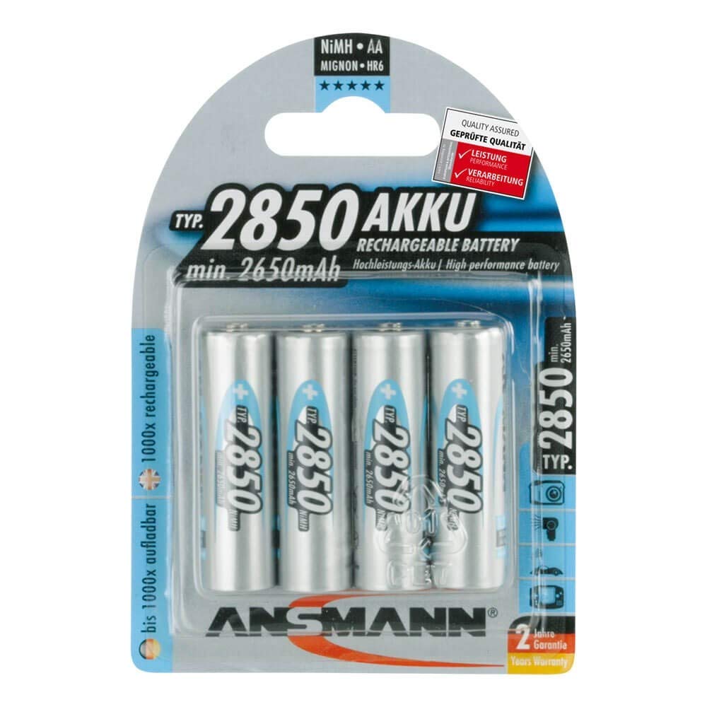 Ansmann Energy AA Rechargeable Batteries 2850mAh Ni-MH 1.2V 4 Pack - High Capacity Batteries for Digital Cameras, Flashlights, Toys & More