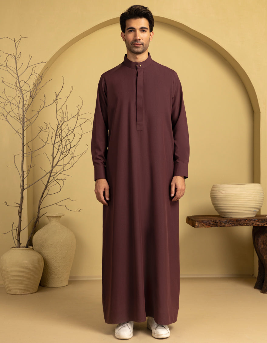 Premium Blended Maroon Jubba by J. Junaid Jamshed - Elegant Islamic Prayer Dress for Men - Perfect for Daily Salah, Jumu'ah Prayer & Special Occasions