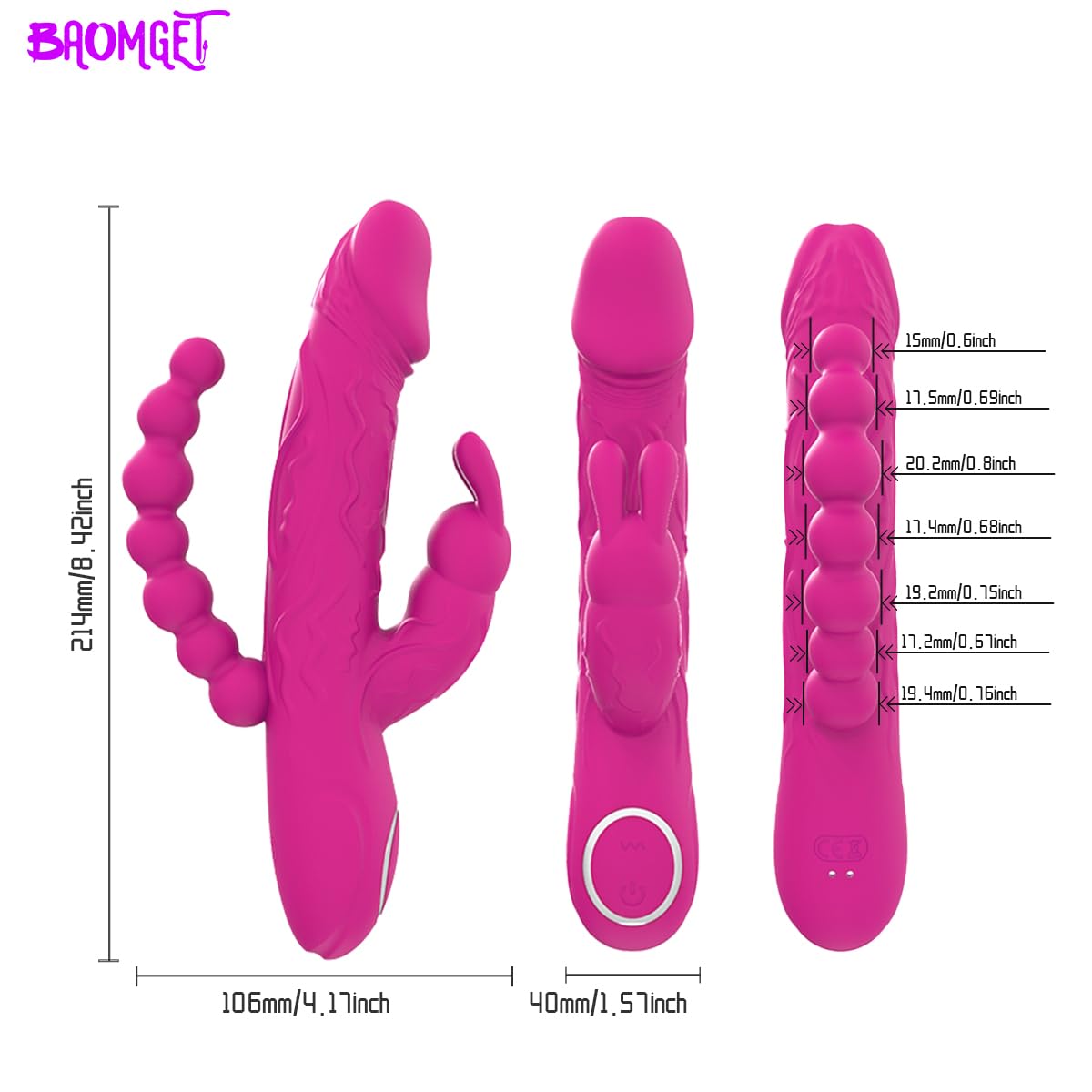 3 in 1 Realistic Bendable Rabbit Vibrator with Anal Beads - 10 Powerful Vibration Modes for G-Spot, Clitoral & Anal Stimulation - Adult Sex Toy for Women & Couples - Perfect for Solo Play, Foreplay & Spicing Up Your Intimate Moments